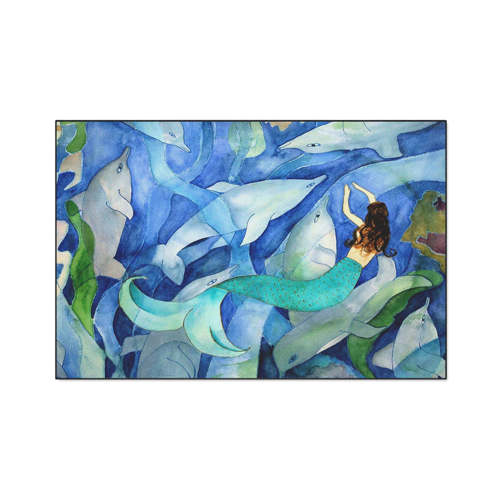 Mermaid and Dolphins Ocean Floor Mat — Heavy-Duty Nautical Doormat