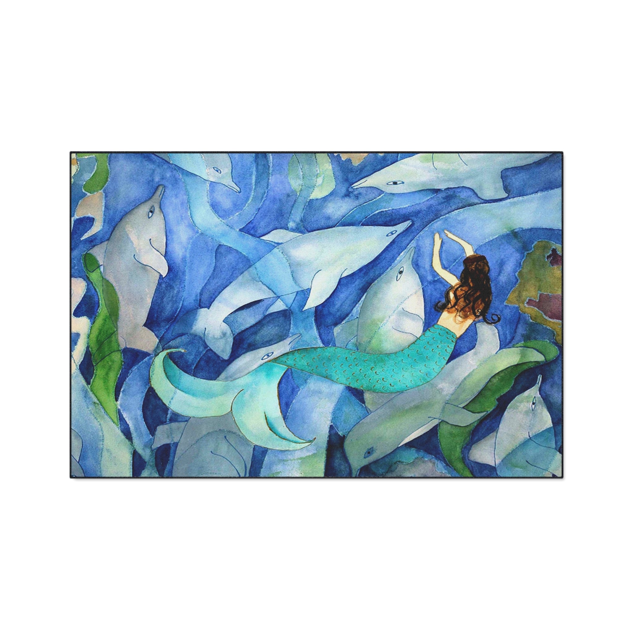 Mermaid and Dolphins Ocean Floor Mat — Heavy-Duty Nautical Doormat