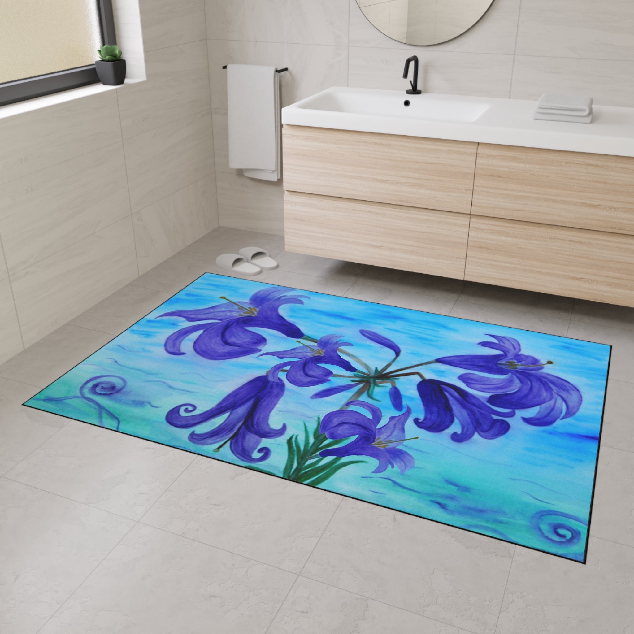 Blue Lily Heavy Duty Floor Mat — Waterproof Floral Entryway Rug