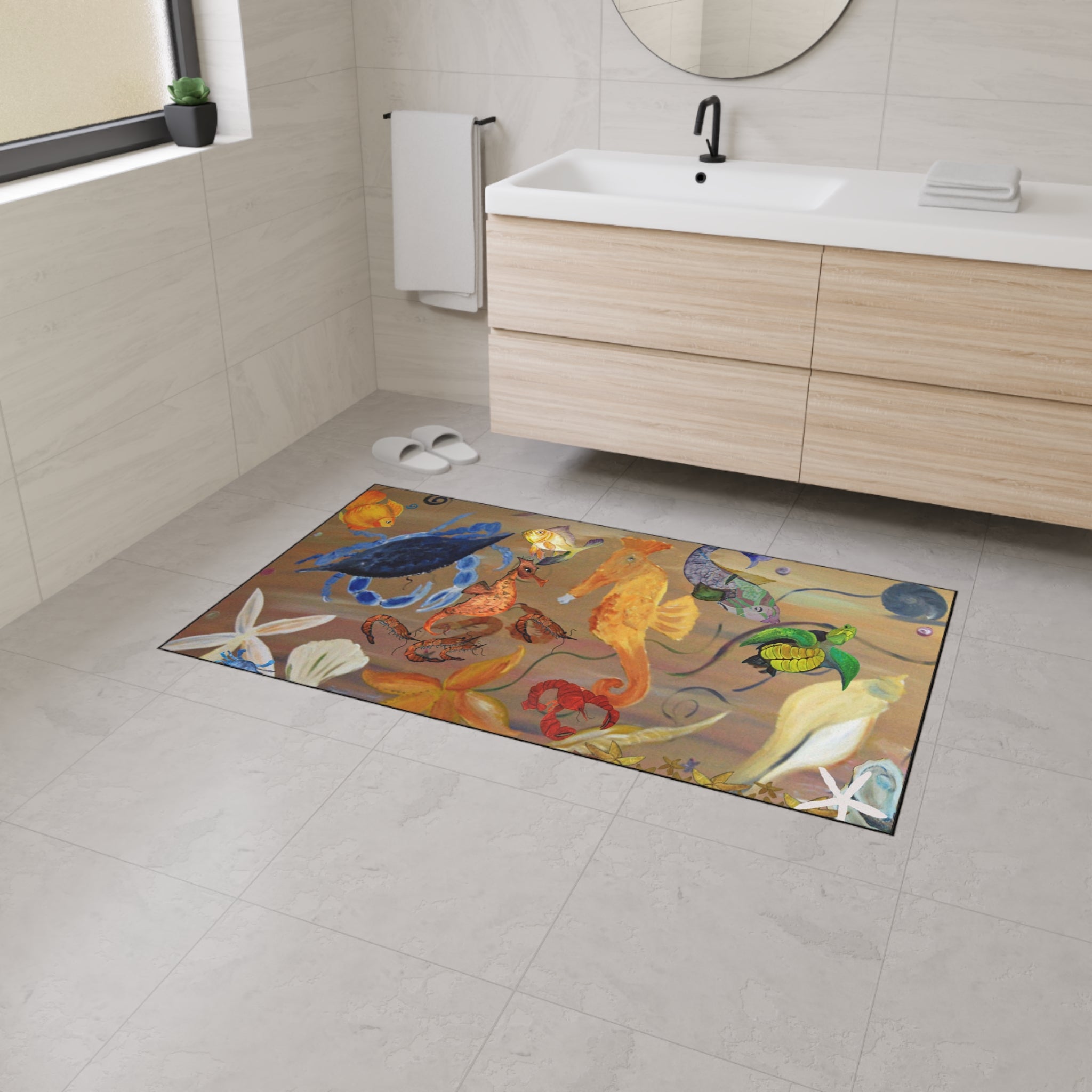 Underwater Garden Heavy-Duty Floor Mat — Colorful Seahorse & Sea Life Welcome Mat