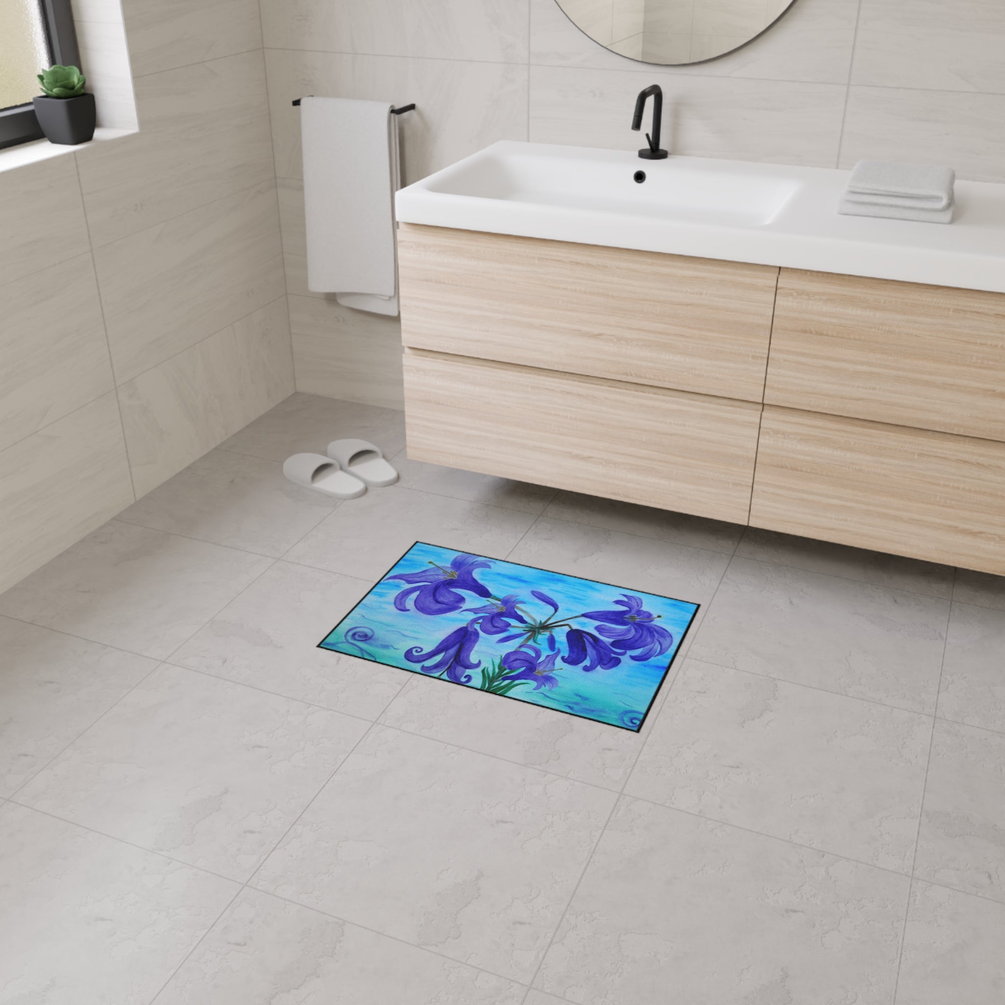 Blue Lily Heavy Duty Floor Mat — Waterproof Floral Entryway Rug