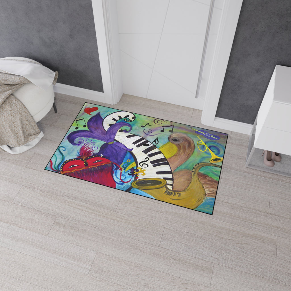 Mardi Gras Jazz Floor Mat — Colorful Musical Mask & Saxophone Doormat