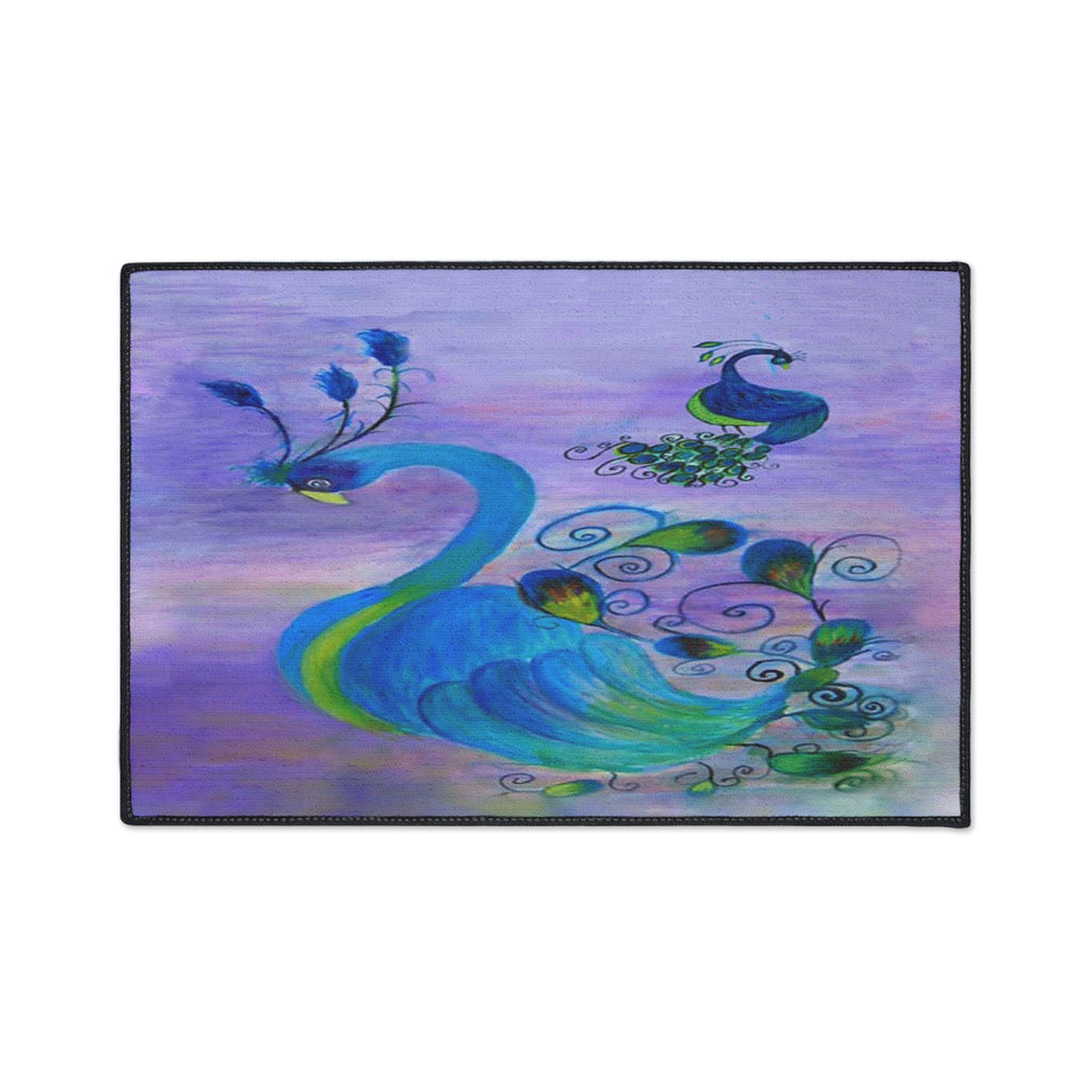 Peacock Art Heavy-Duty Floor Mat — Watercolor Blue & Purple Entry Rug