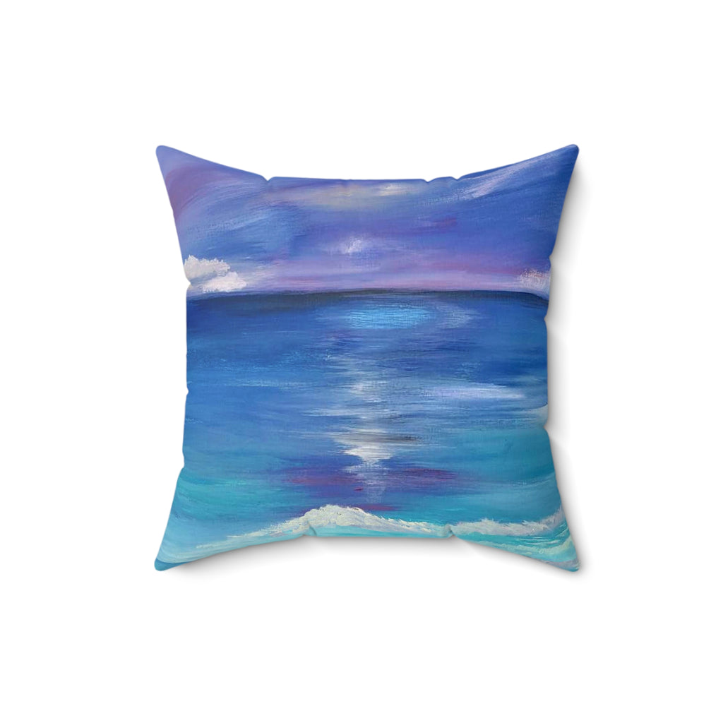Ocean Sunset Decorative Pillow — Coastal Watercolor Throw Cushion