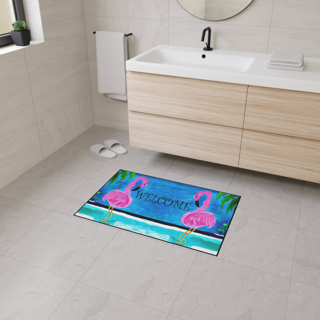 Welcome Flamingo Beach Mat — Heavy-Duty Tropical Welcome Doormat