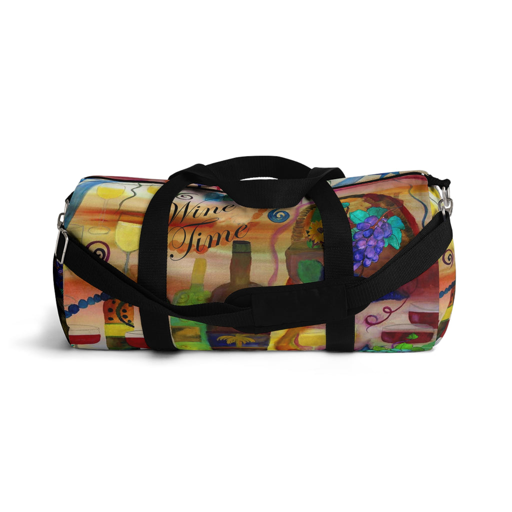 Wine Time Duffel Bag — Colorful Grapes & Bottles Travel Bag