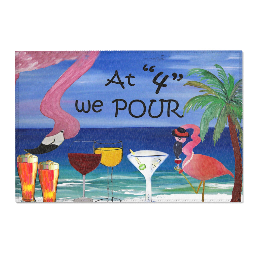 Tropical Flamingo 'At 4 We Pour' Area Rug – Beach Bar Cocktail Mat