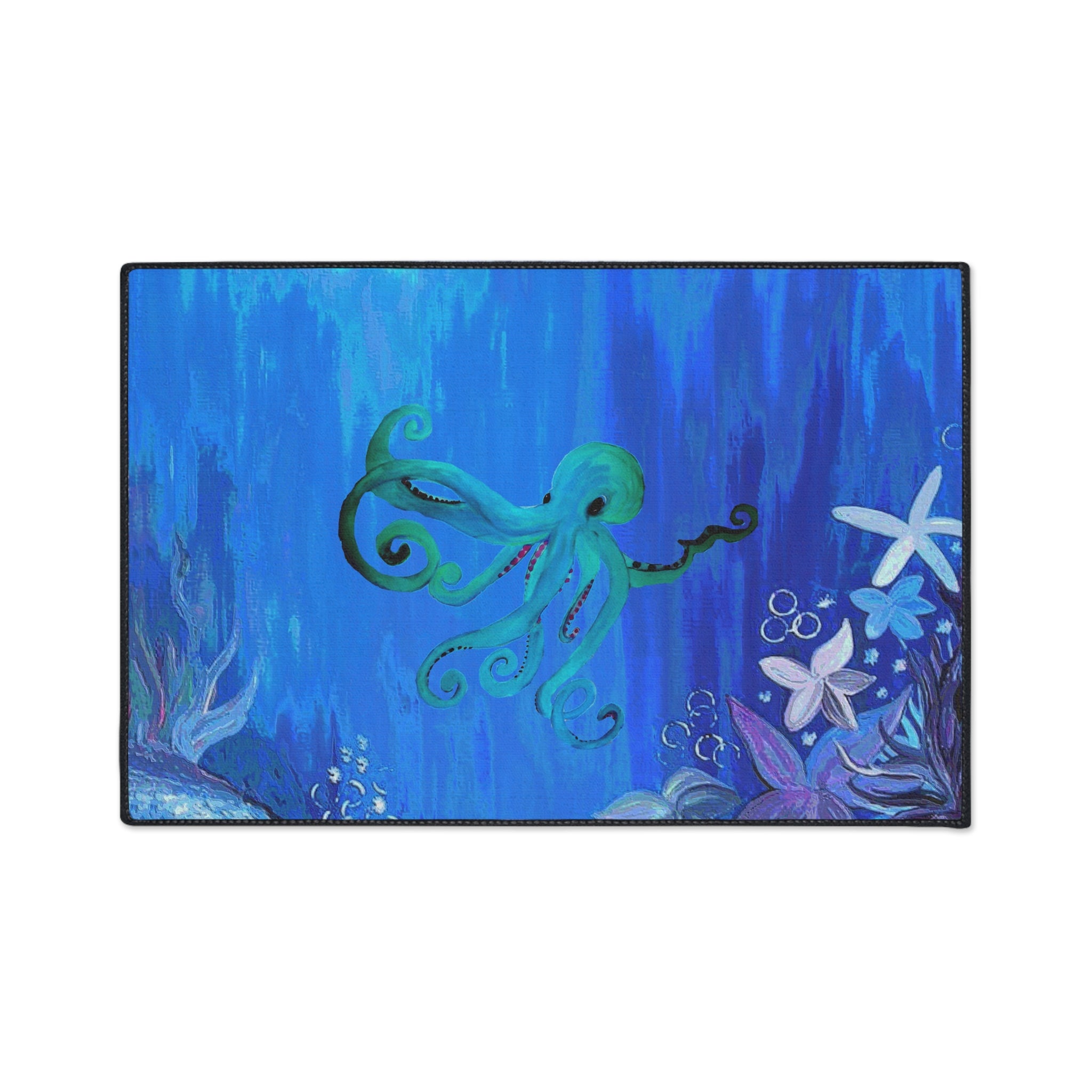 Underwater Octopus Heavy-Duty Floor Mat — Nautical Blue Entry Rug