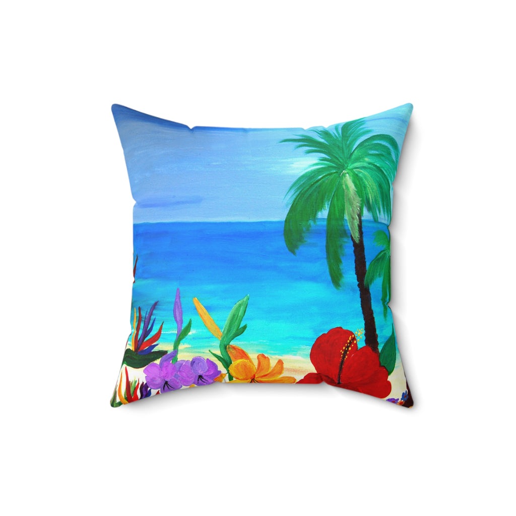 Tropical Beach Pillow - Palm Trees & Hibiscus Decorative Throw