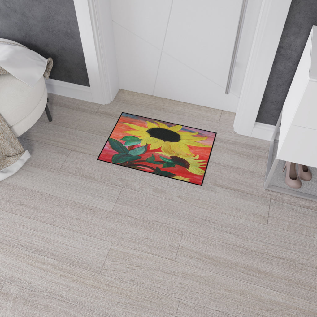 Sunflower Art Heavy-Duty Floor Mat — Bold Yellow Floral Entry Rug