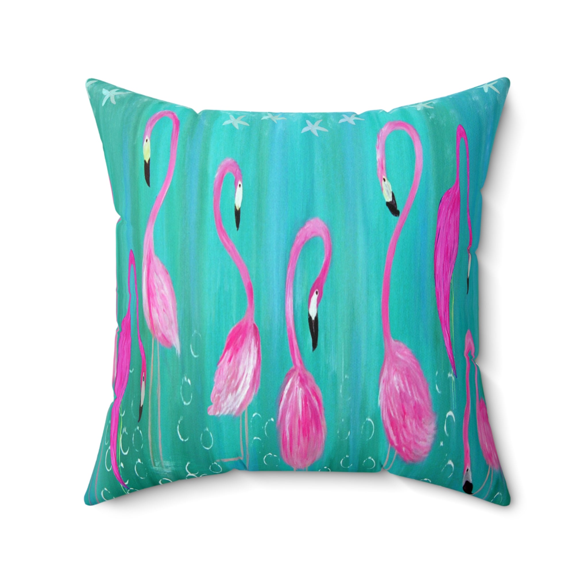 Pink Flamingo Throw Pillow – Tropical Coastal Decorative Square Pillow
