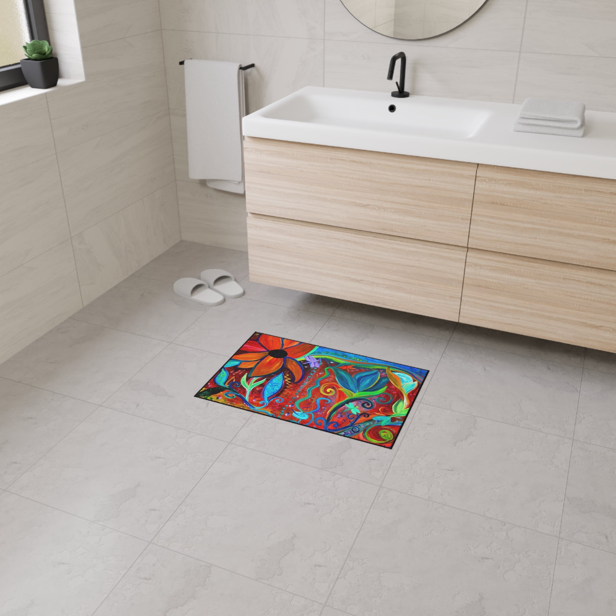 Colorful Floral Heavy-Duty Floor Mat — Bright Botanical Entry Rug
