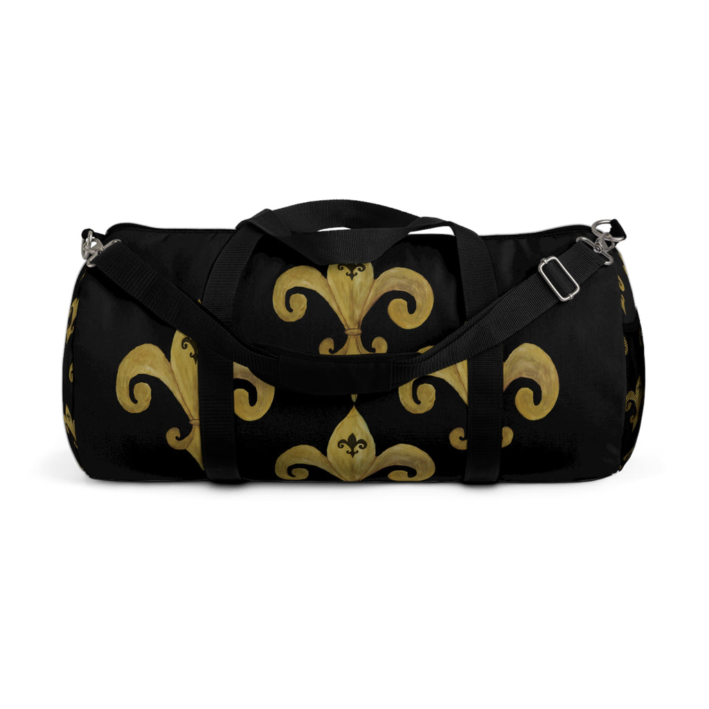Gold Fleur-de-Lis Pattern Duffel Bag — Elegant Travel & Gym Weekender