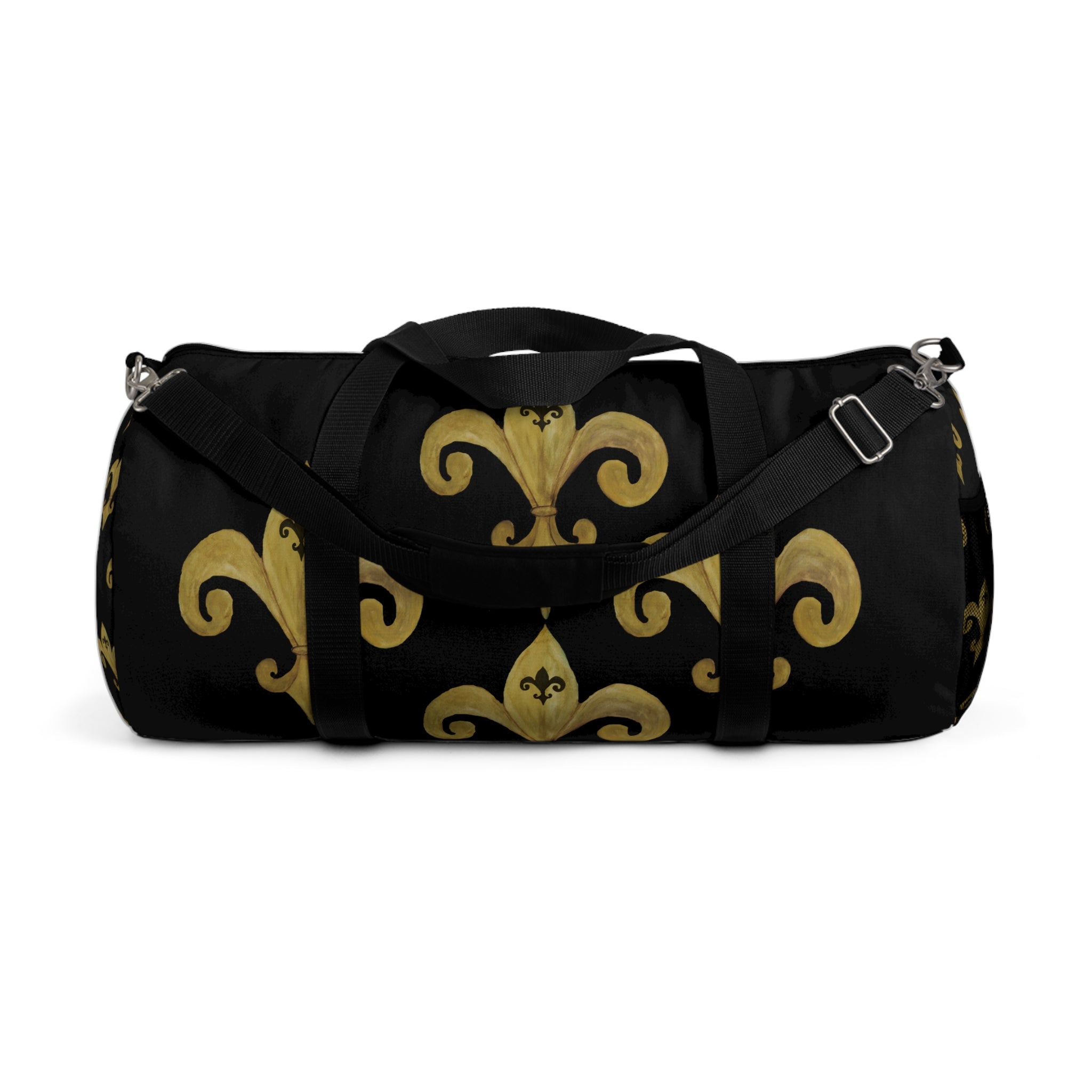 Gold Fleur-de-Lis Pattern Duffel Bag — Elegant Travel & Gym Weekender
