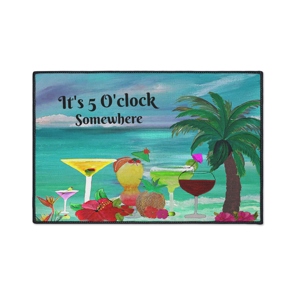 Beach Cocktail Floor Mat – "It's 5 O'Clock Somewhere" Heavy Duty Welcome Mat