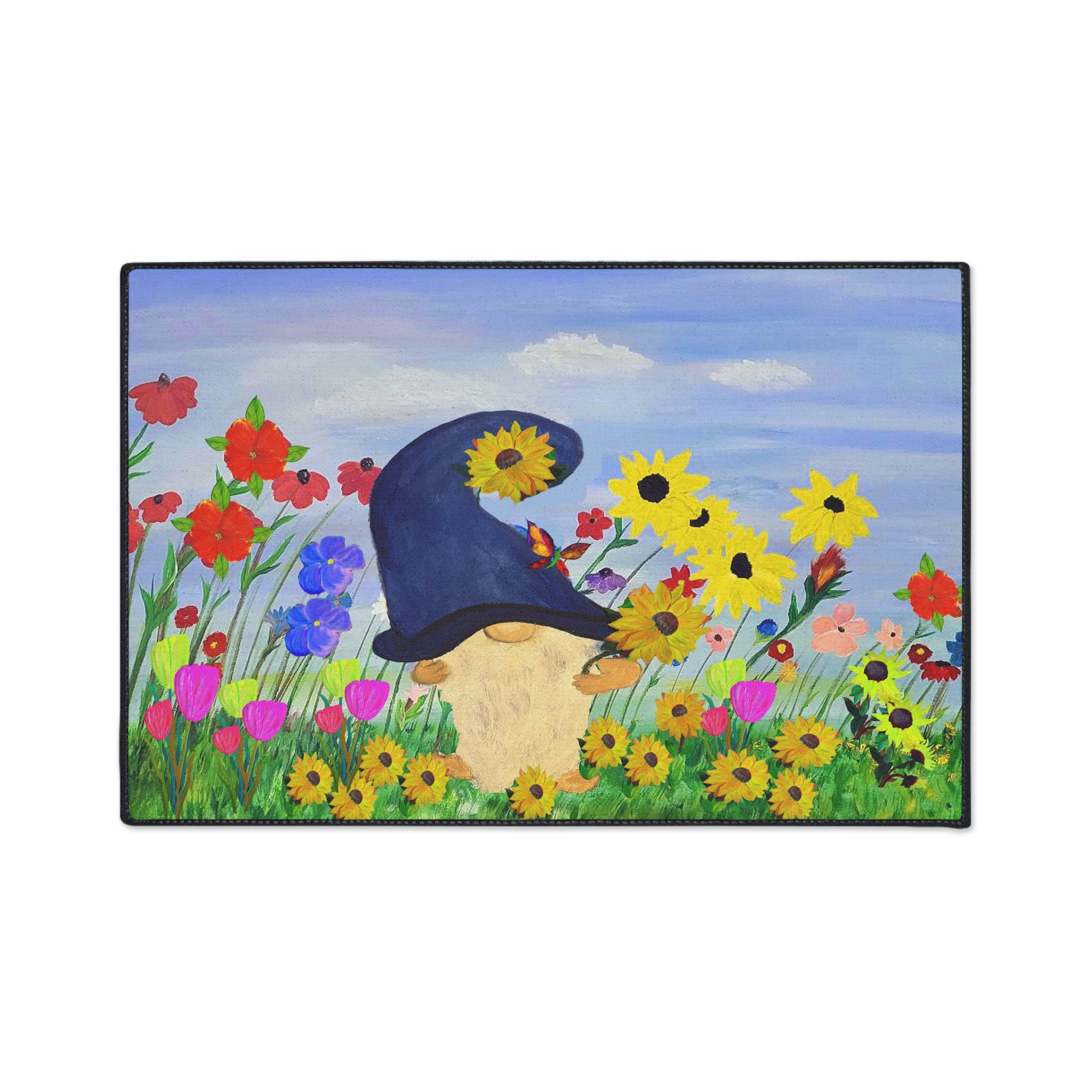 Gnome in Wildflower Garden Heavy Duty Floor Mat