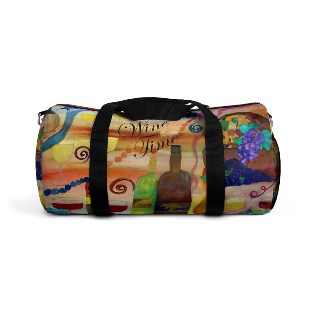 Wine Time Duffel Bag — Colorful Grapes & Bottles Travel Bag