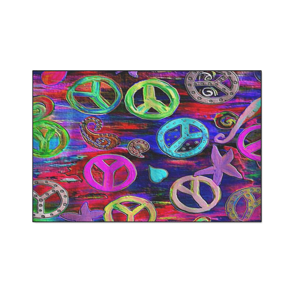 Vibrant Peace Signs Heavy Duty Floor Mat — Colorful Boho Entry Rug