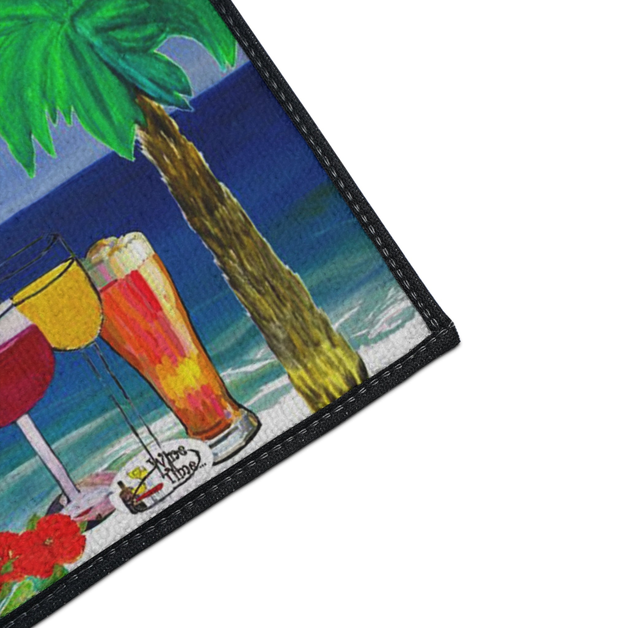 Heavy Duty Floor Mat — "At '4' We Pour" Tropical Cocktail Beach Doormat