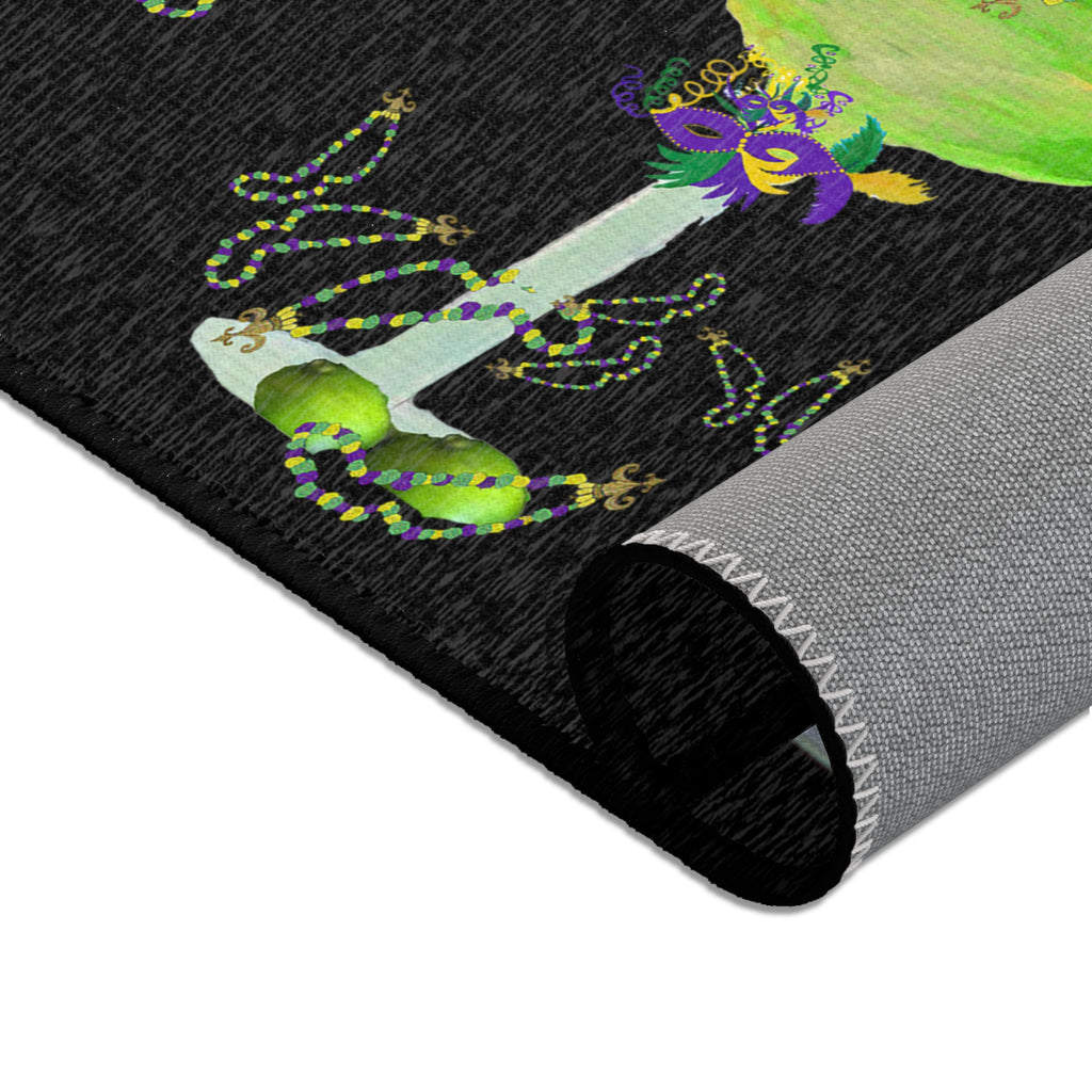 Mardi Gras Cocktail Area Rug — "Happy Mardi Gras" Festive Party Mat