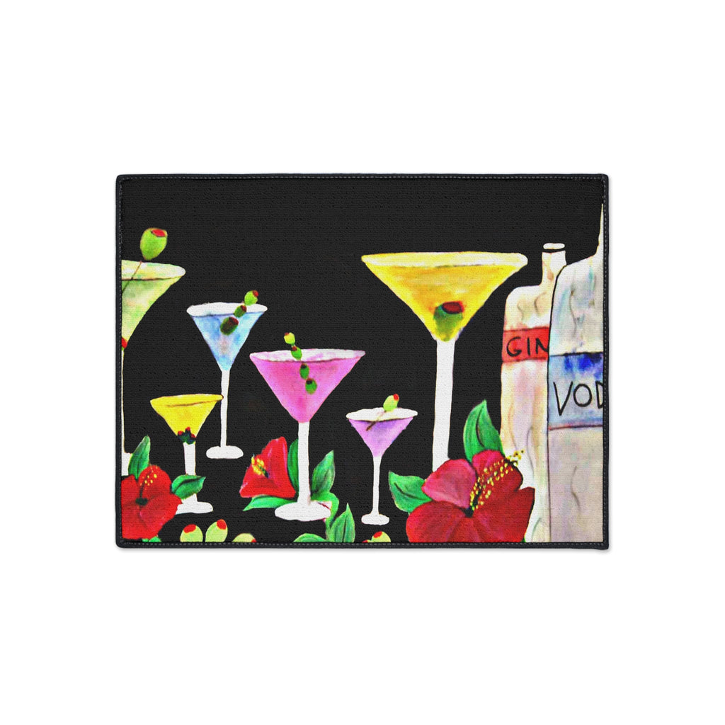 Cocktail Bar Floor Mat — Colorful Martini & Spirits Floral Mat