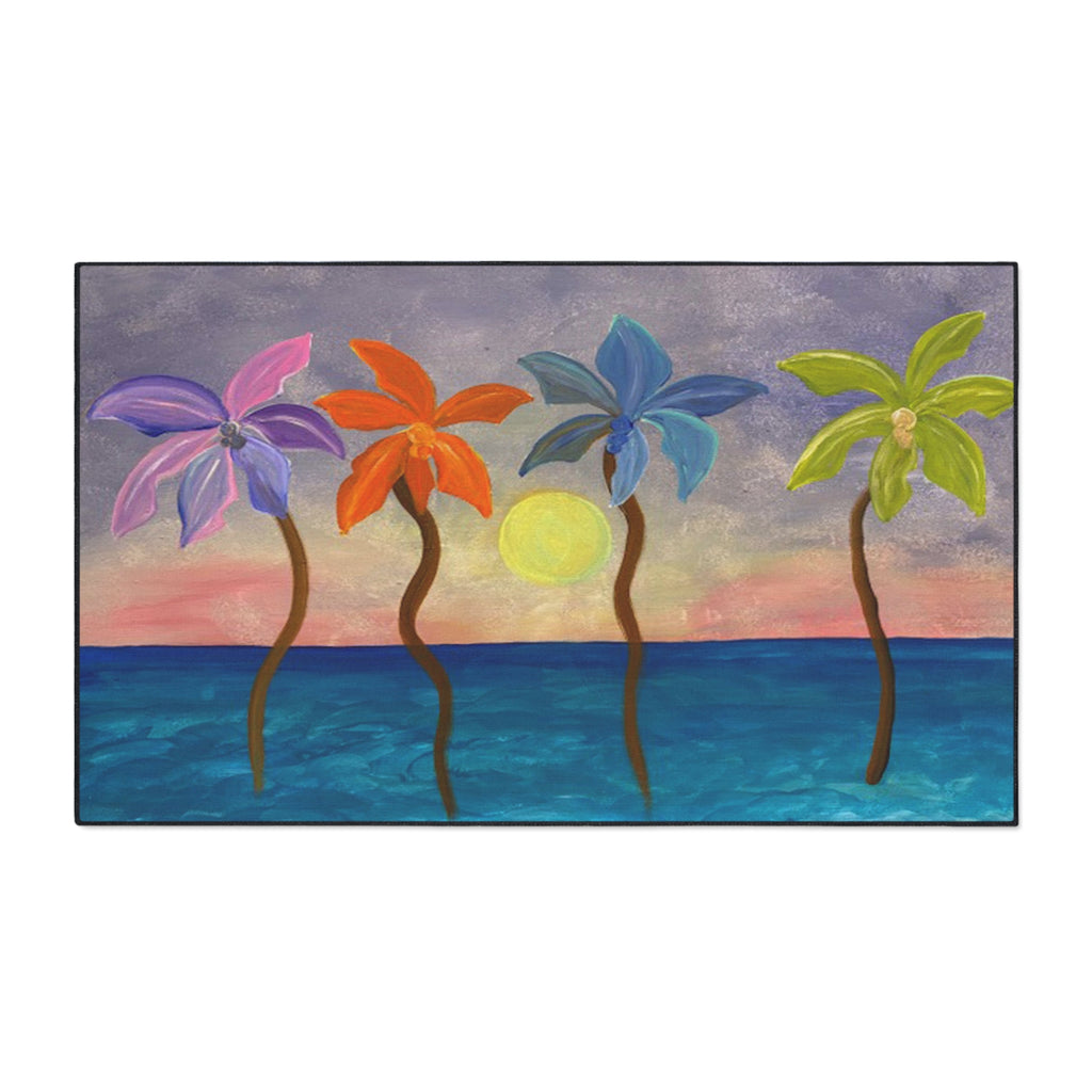 Tropical Sunset Colorful Palm Trees Floor Mat