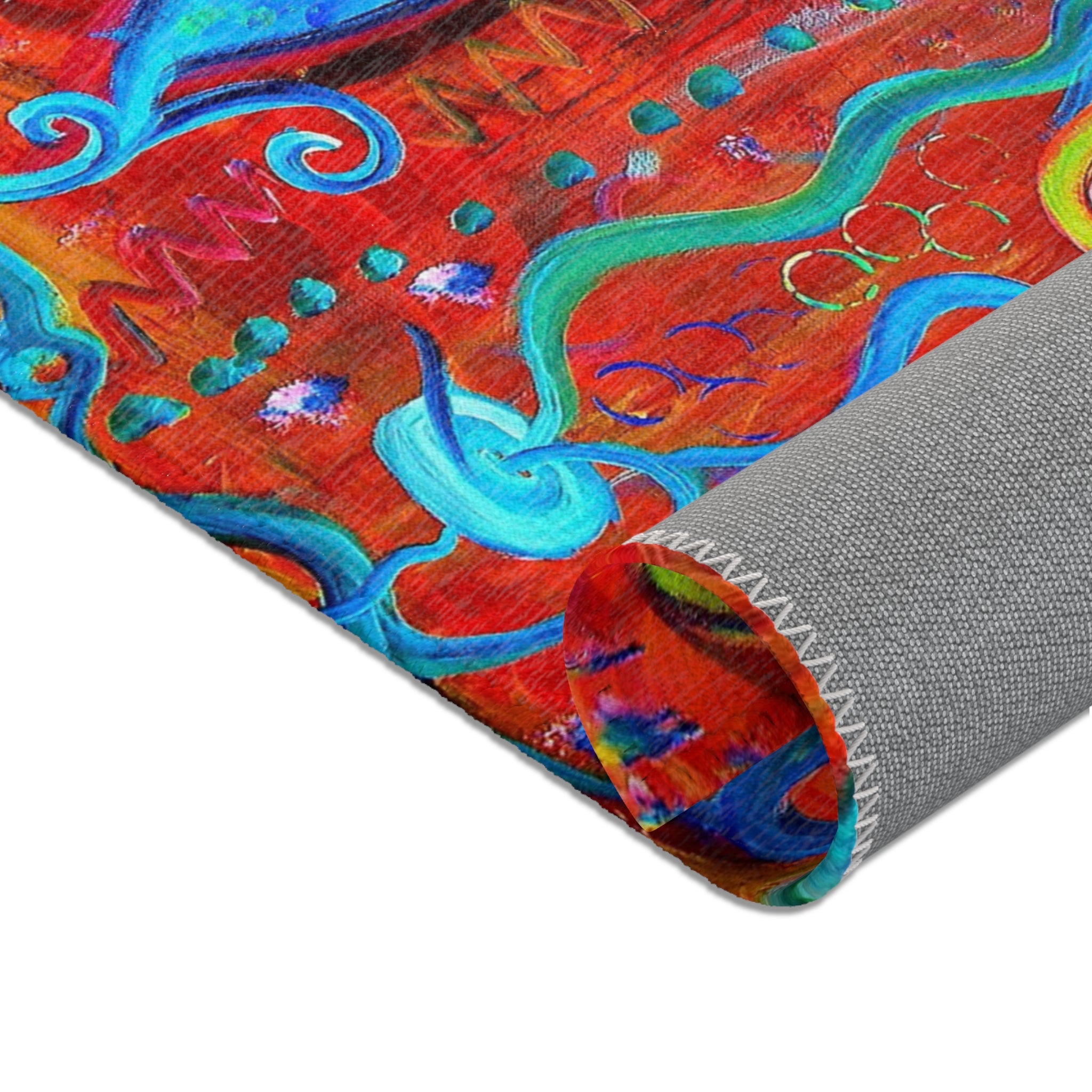 Vibrant Floral Area Rug — Colorful Bohemian Flower Swirl Mat