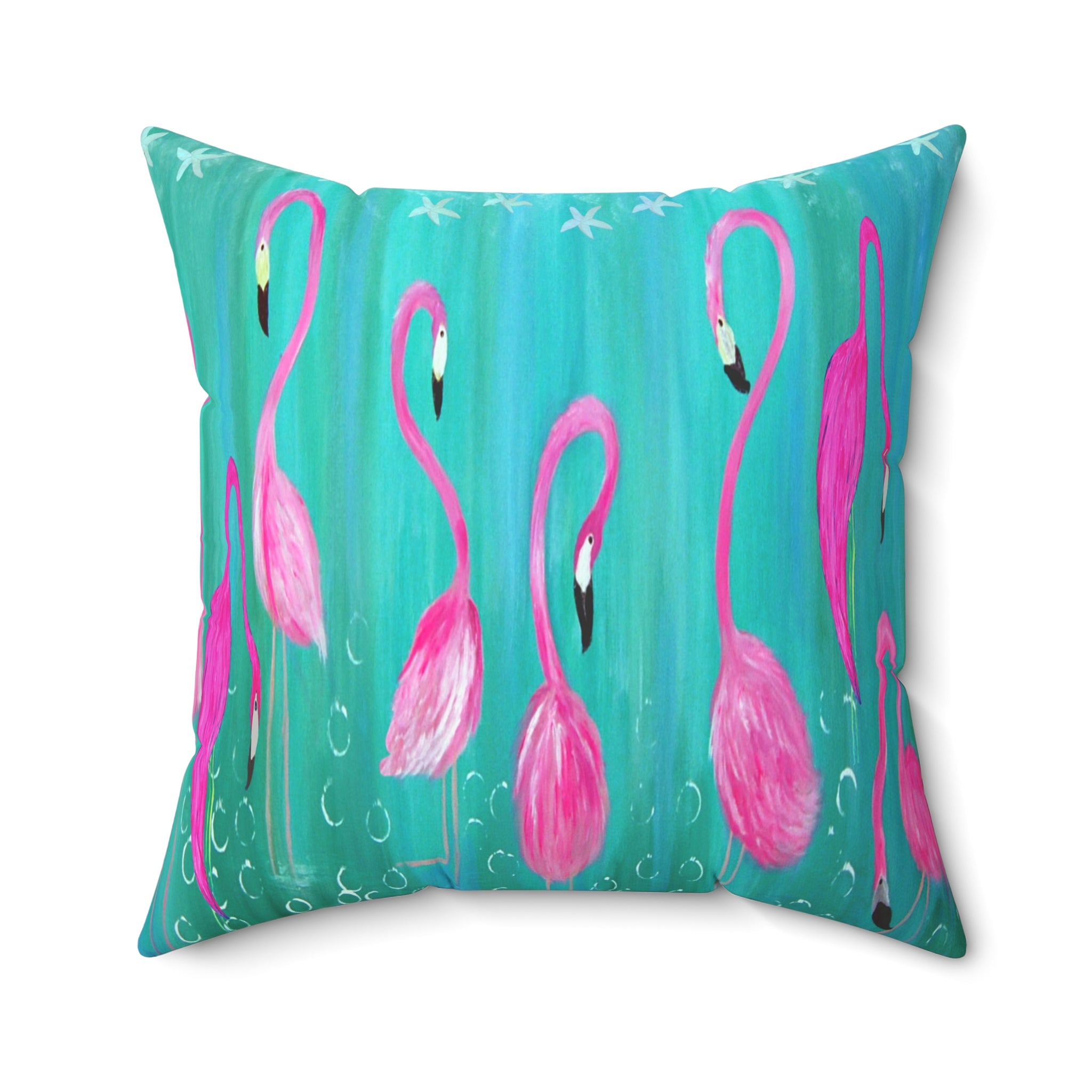 Pink Flamingo Throw Pillow – Tropical Coastal Decorative Square Pillow