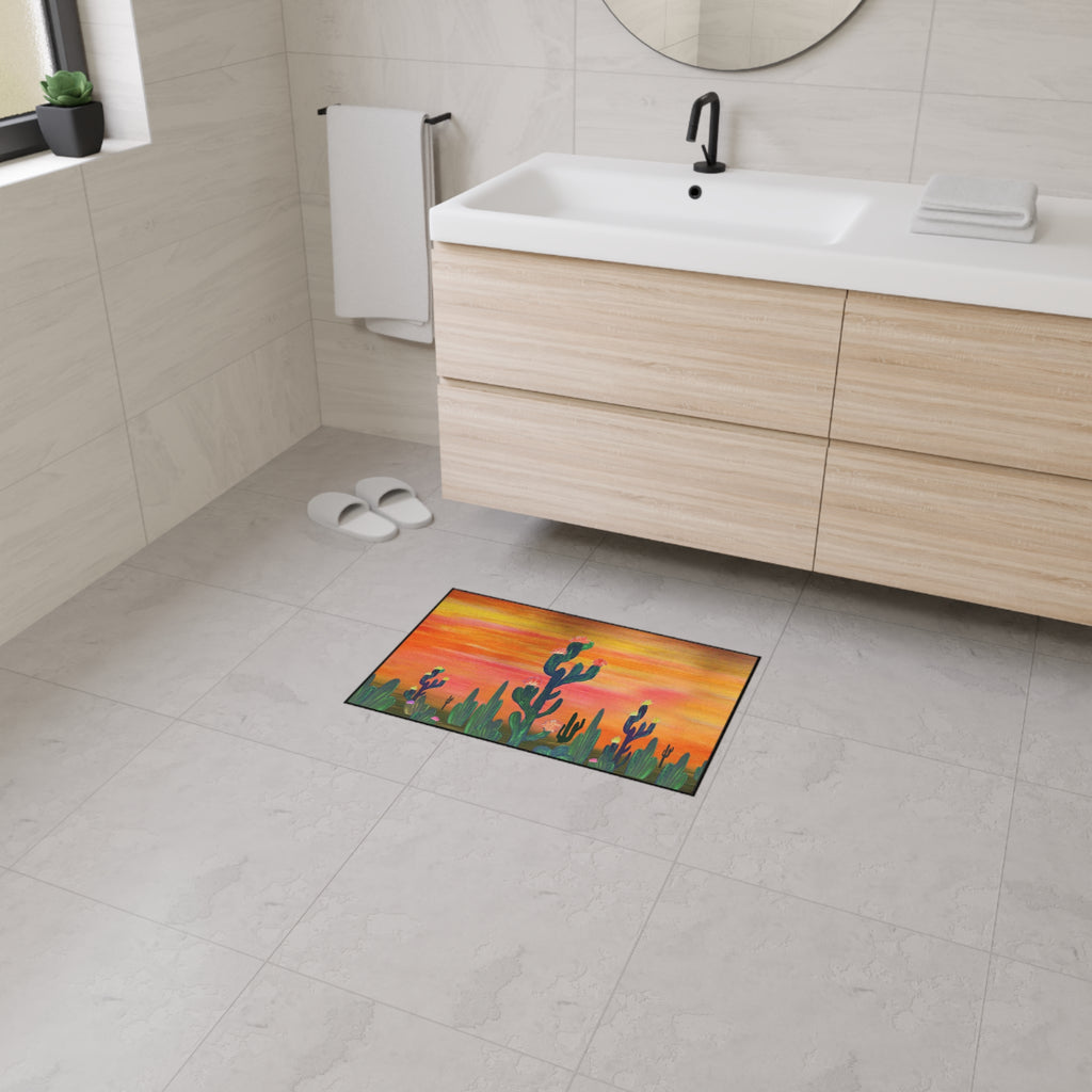 Desert Sunset Cactus Flowers Floor Mat