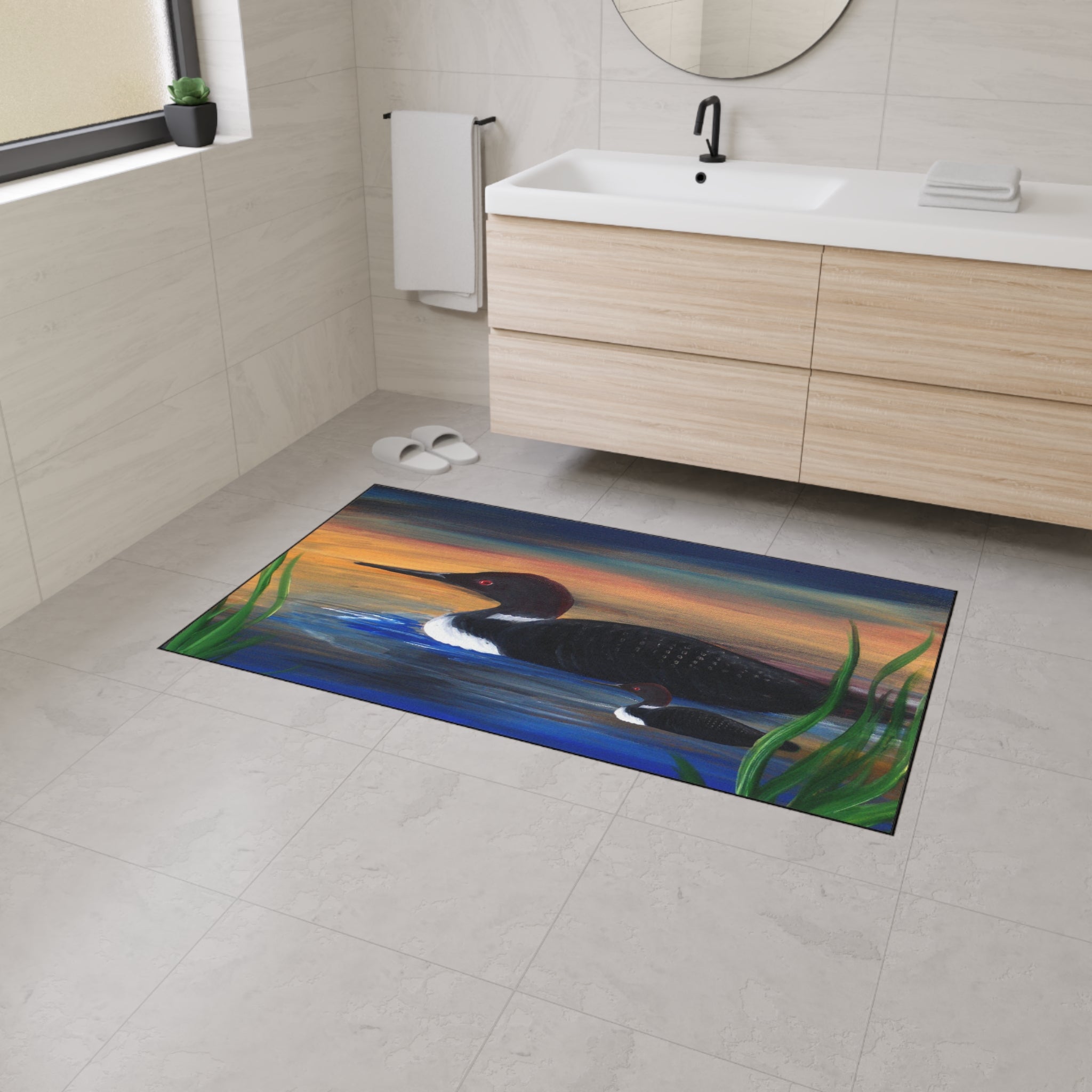 Loons at Dusk Heavy-Duty Floor Mat Lake House doormat rug