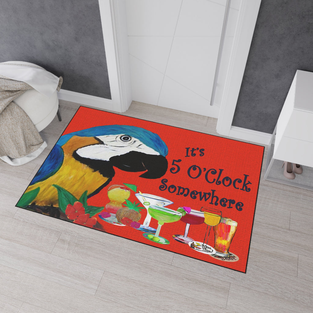 Doormat - "It's 5 O'Clock Somewhere" Parrot Cocktail Heavy Duty Floor Mat