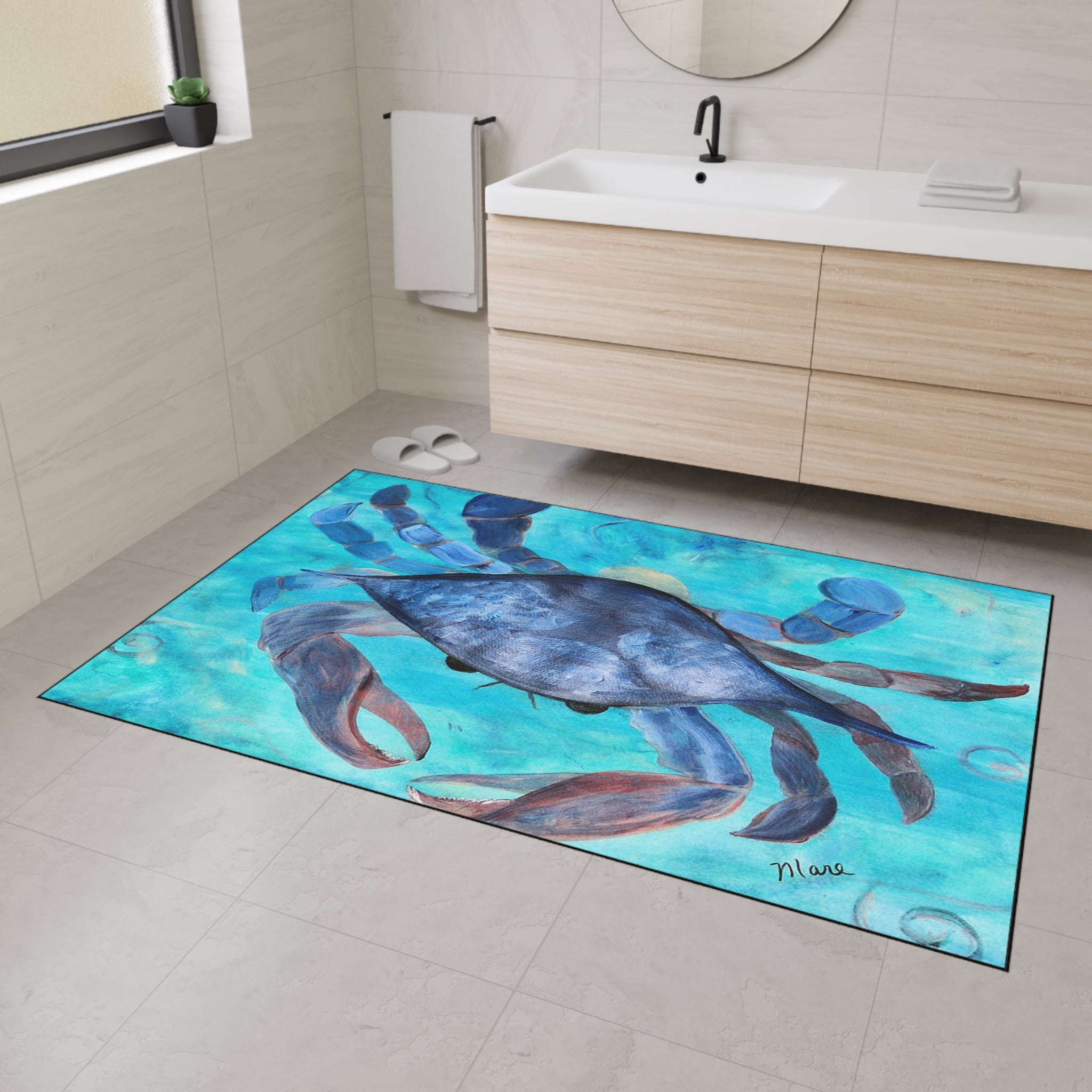 Blue Crab Coastal Floor Mat — Heavy Duty Ocean-Themed Doormat