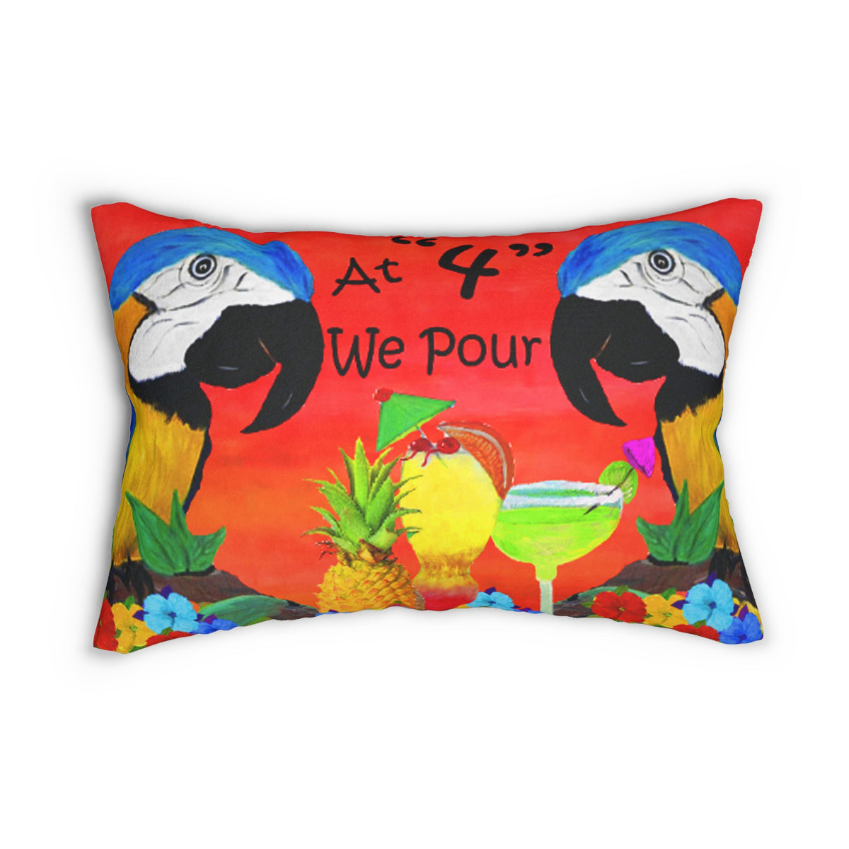 Tropical Parrot Lumbar Pillow — "At 4 We Pour" Cocktail Decor