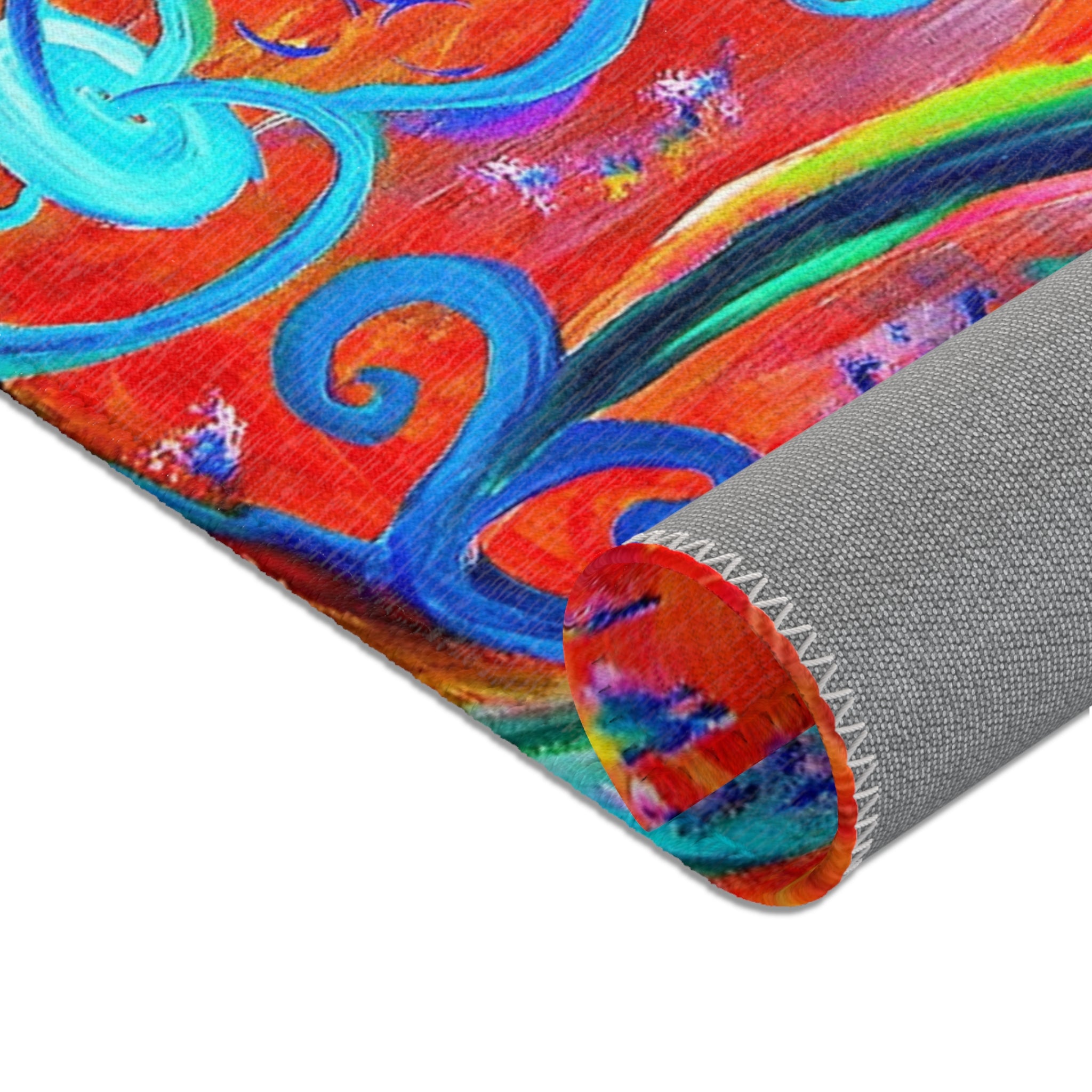 Vibrant Floral Boho Area Rug — Colorful Swirl Garden Accent Rug