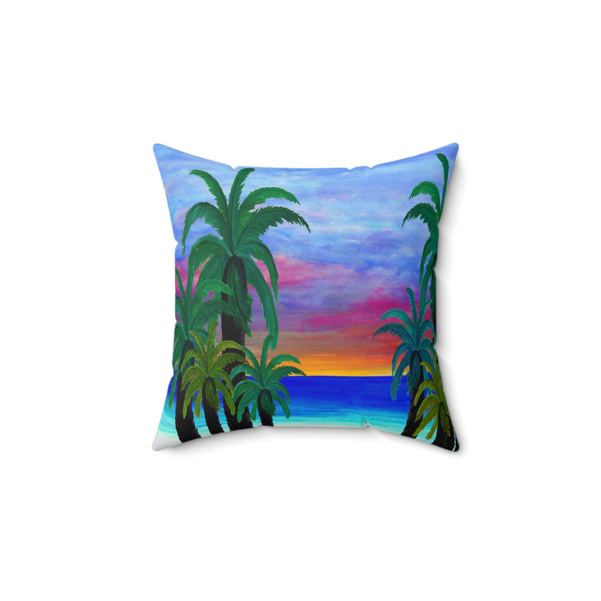 Tropical Sunset Palm Pillow — Beach Sunset Decorative Throw Pillow