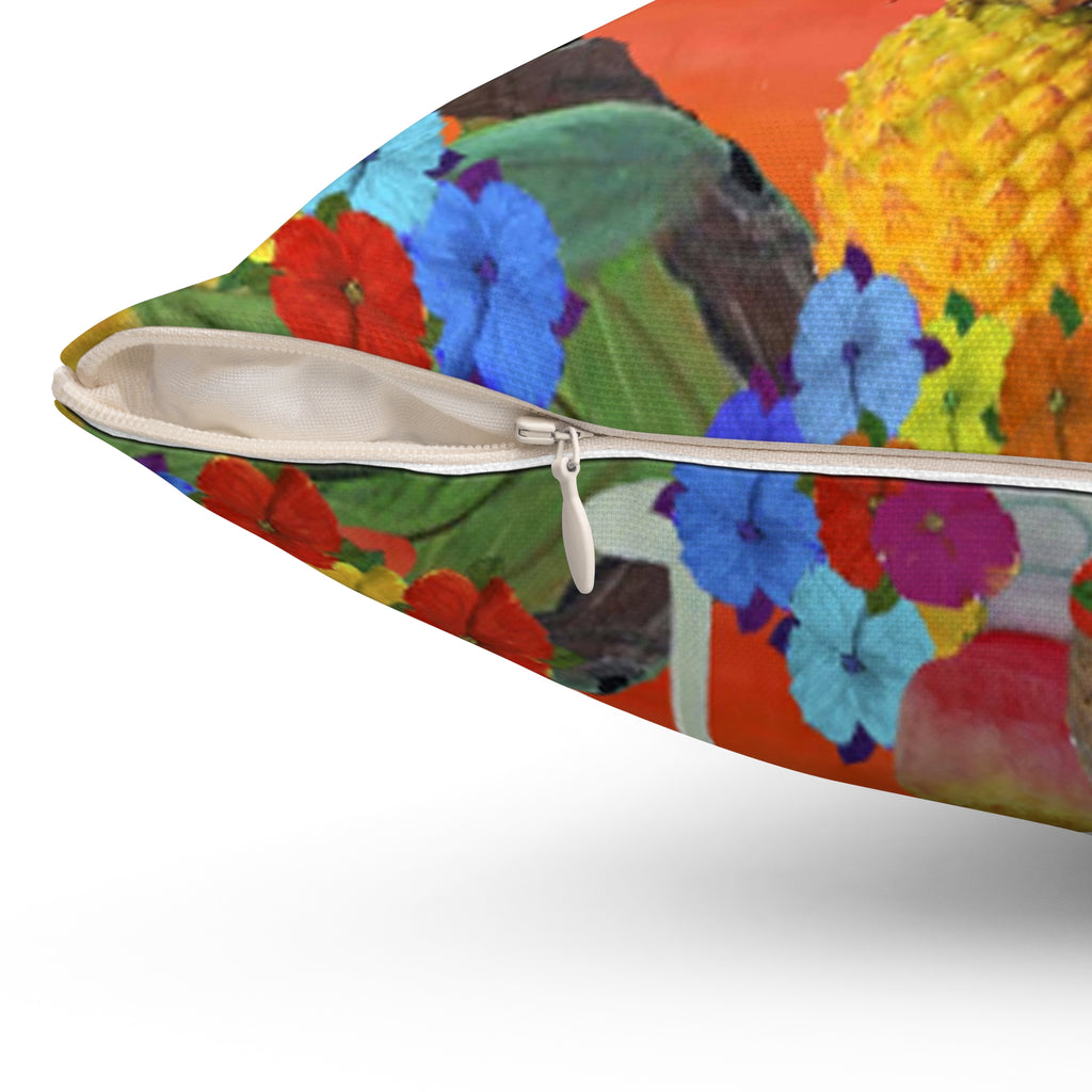 Tropical Parrot Cocktail Pillow — "At '4' We Pour" Decorative Throw Pillow