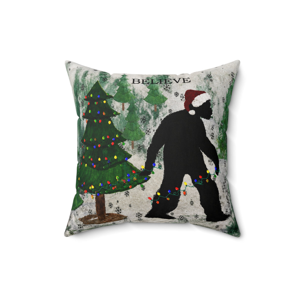Christmas Bigfoot Pillow — 'Believe' Holiday Decorative Throw Pillow