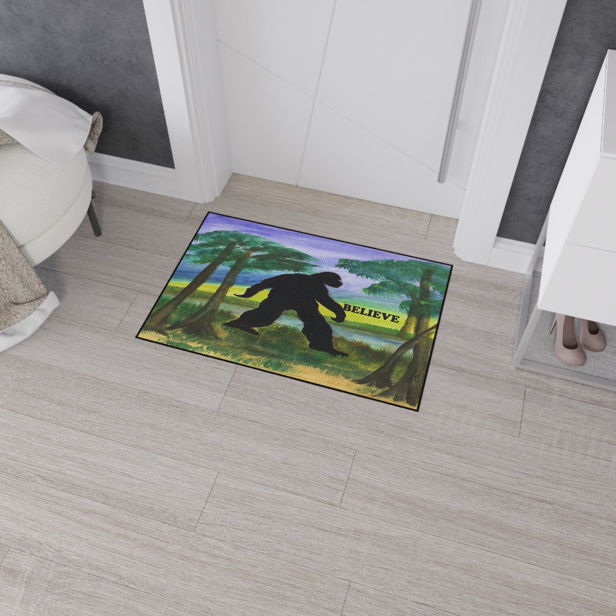 Believe Sasquatch Floor Mat - Bigfoot Forest Welcome Doormat
