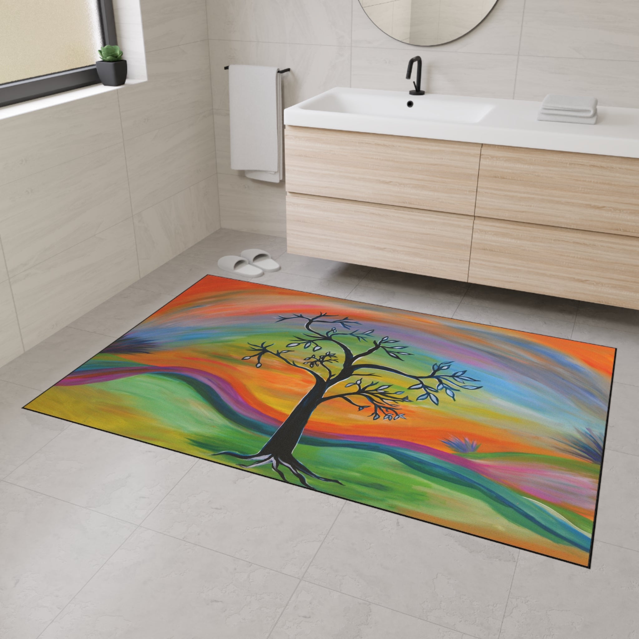 Retro Colorful Tree Heavy-Duty Floor Mat — Vibrant Abstract Welcome Rug