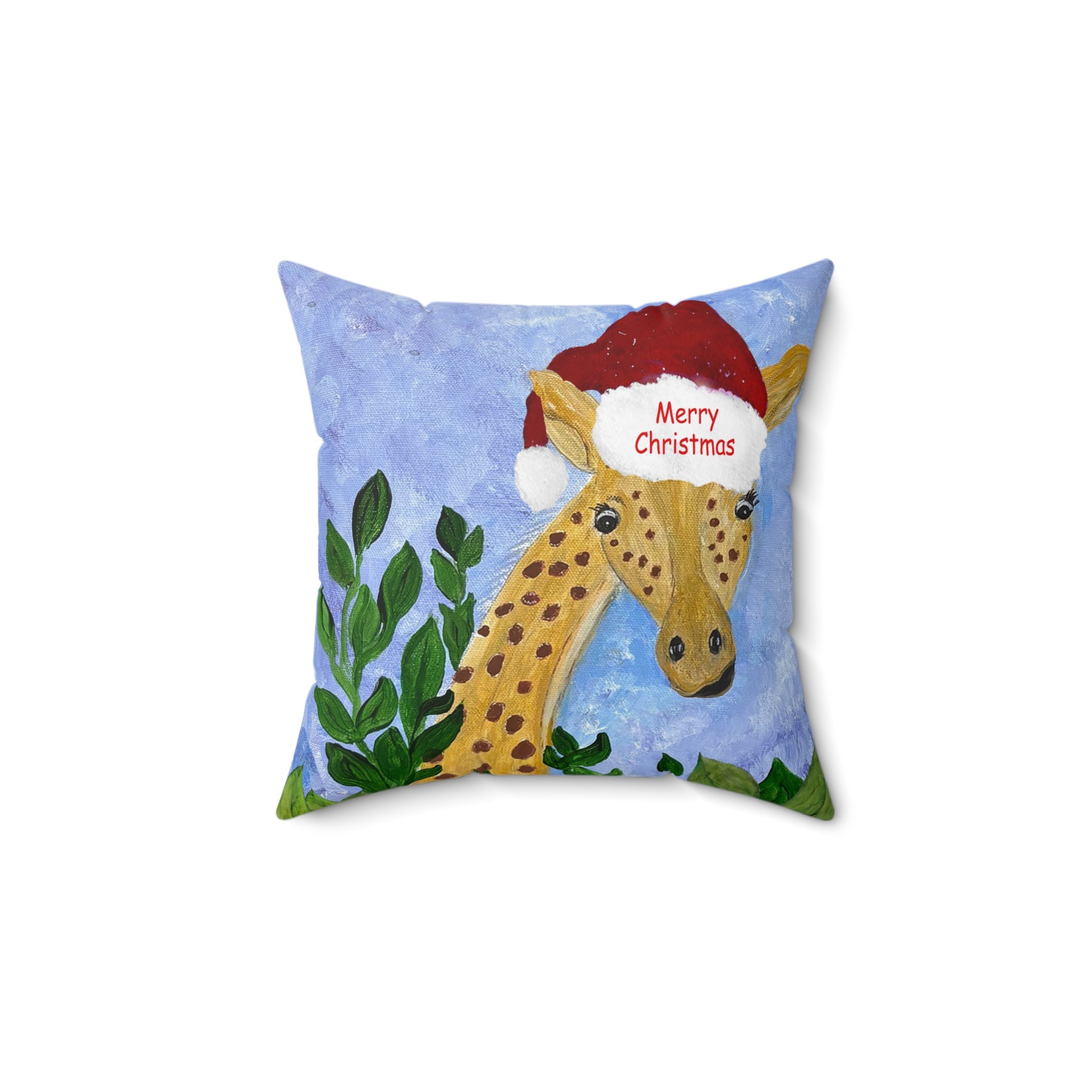 Christmas Giraffe Pillow - 'Merry Christmas' Holiday Decorative Throw Pillow