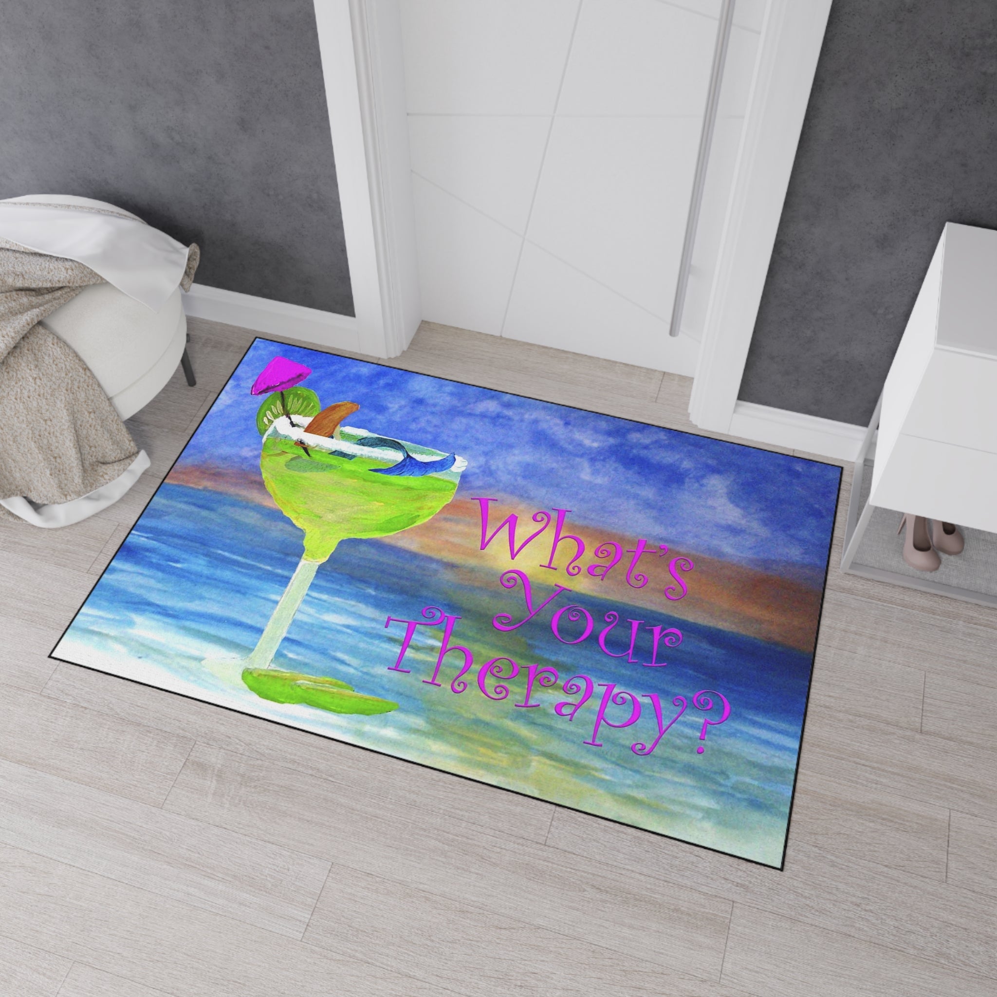 What's Your Therapy? Margarita Mermaid Floor Mat — Heavy Duty Beach Bar Welcome Mat