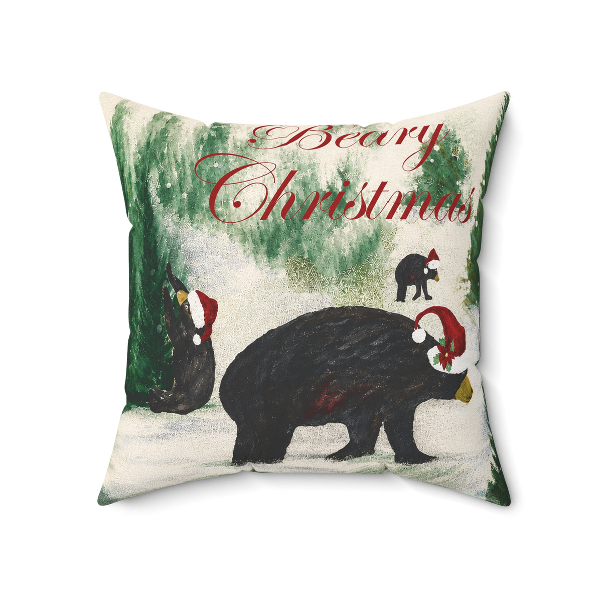Beary Christmas Decorative Pillow — Holiday Black Bear Throw Pillow