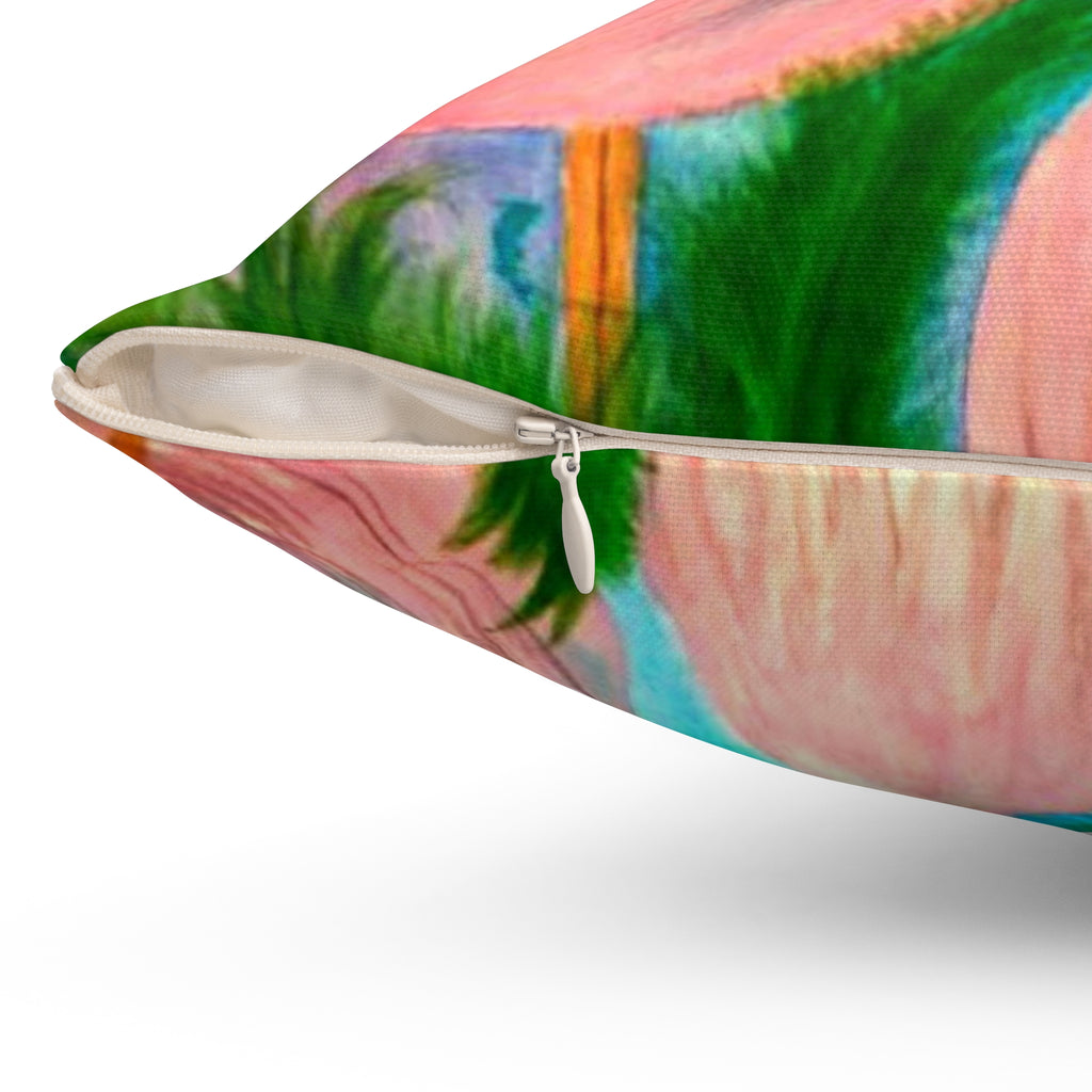 Pink Flamingo Tropical Pillow - Decorative Square Throw Cushion