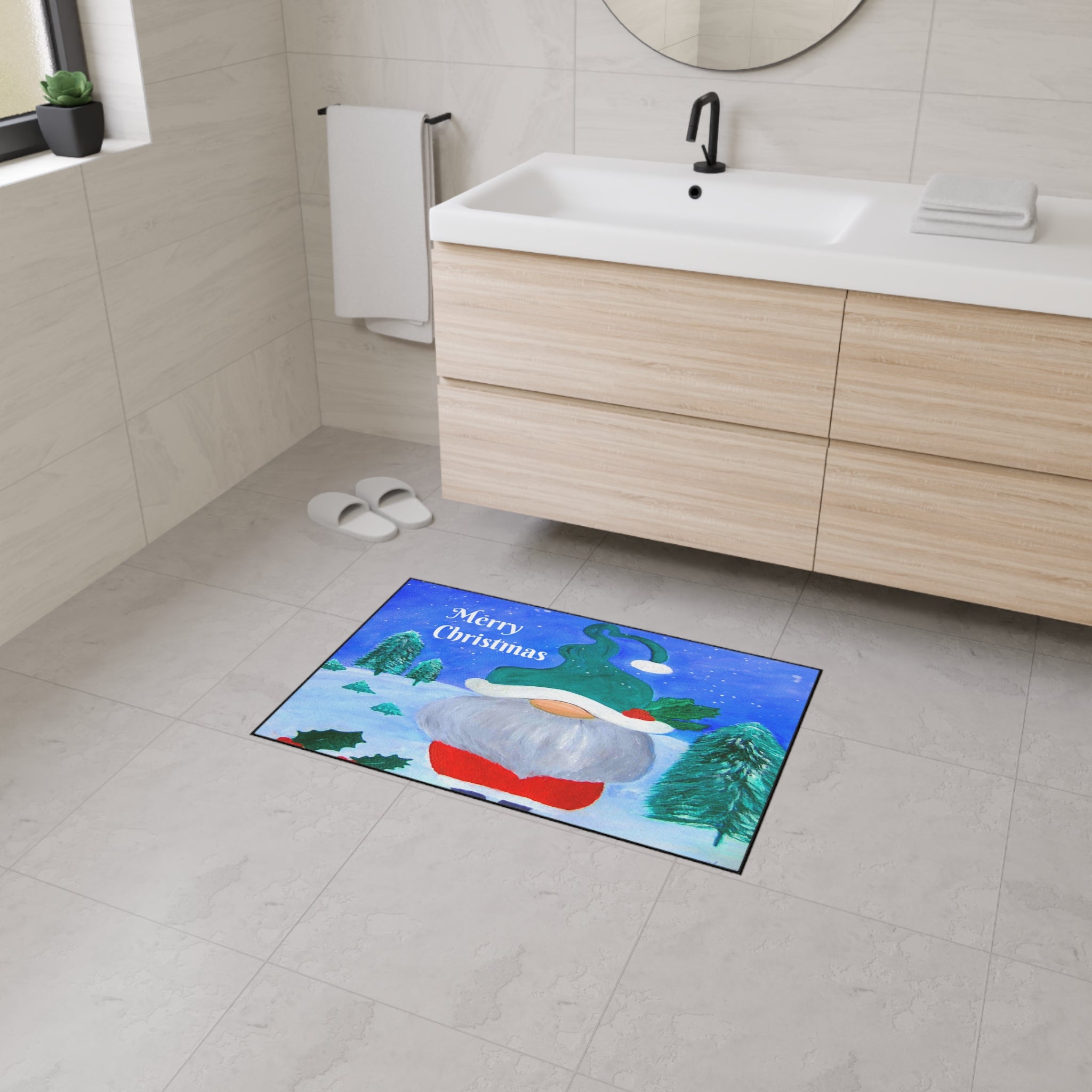 Christmas Gnome Heavy Duty Floor Mat – Merry Christmas Holiday Welcome Rug