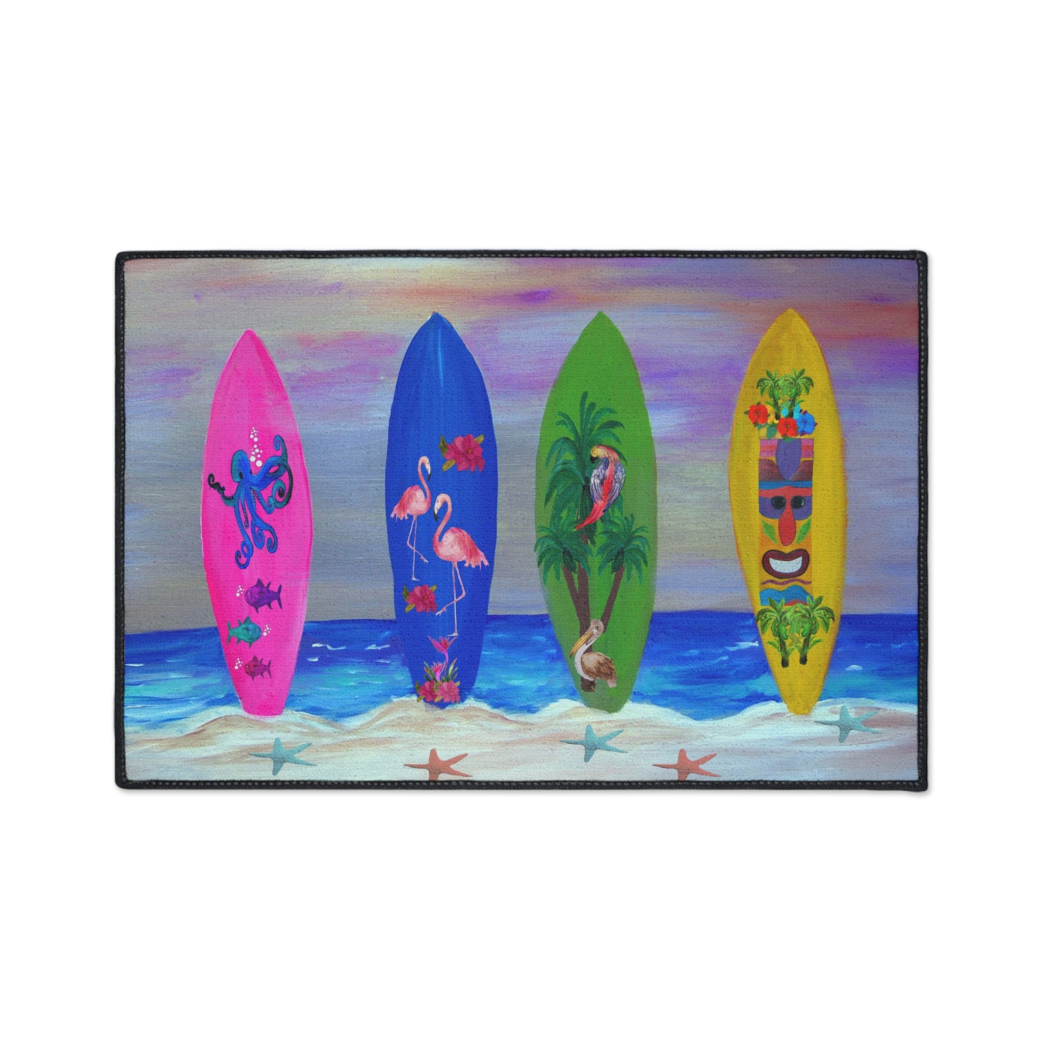 Tropical Surfboard Beach Mat — Heavy Duty Floor Mat with Colorful Surf Art