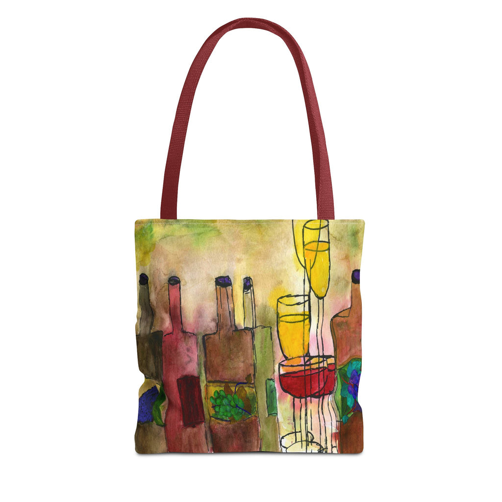 Wine & Glasses Artistic Tote Bag — Colorful Vineyard Watercolor All-Over Print