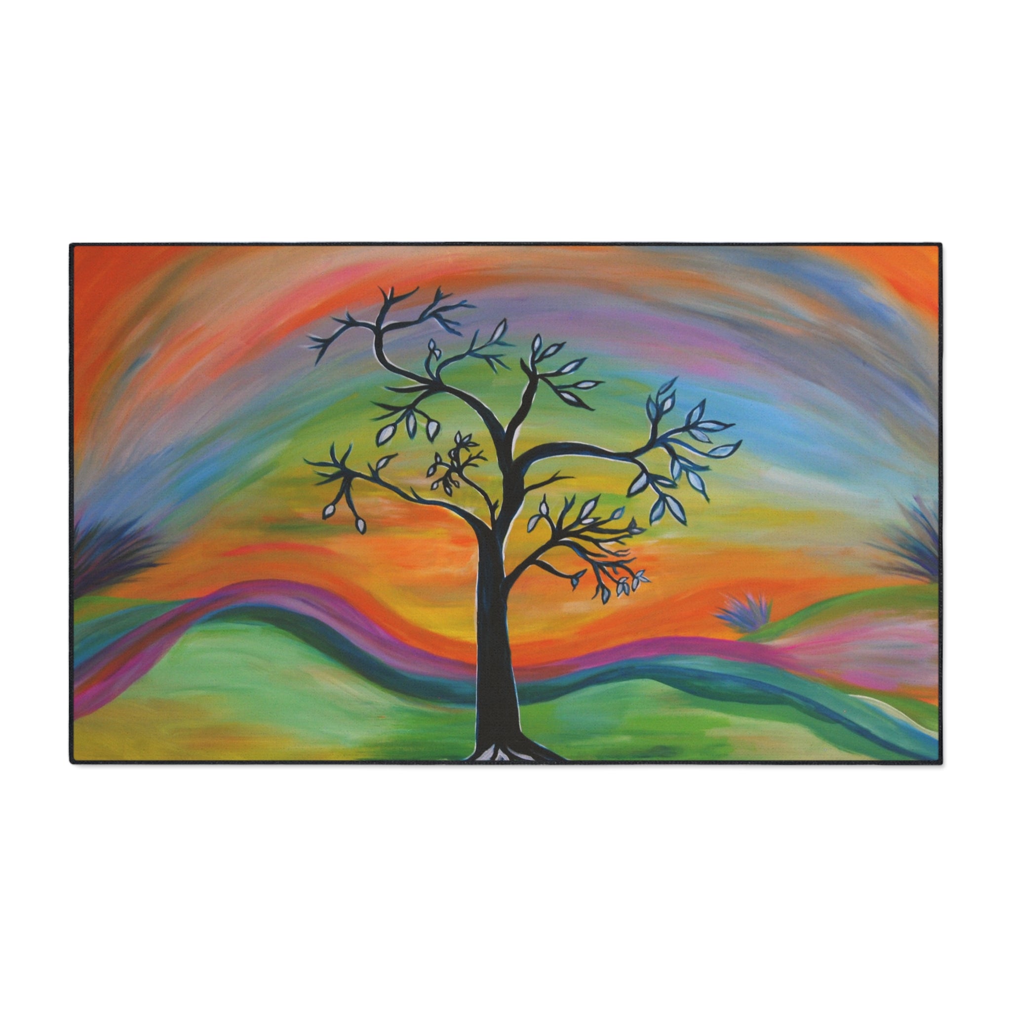Retro Colorful Tree Heavy-Duty Floor Mat — Vibrant Abstract Welcome Rug