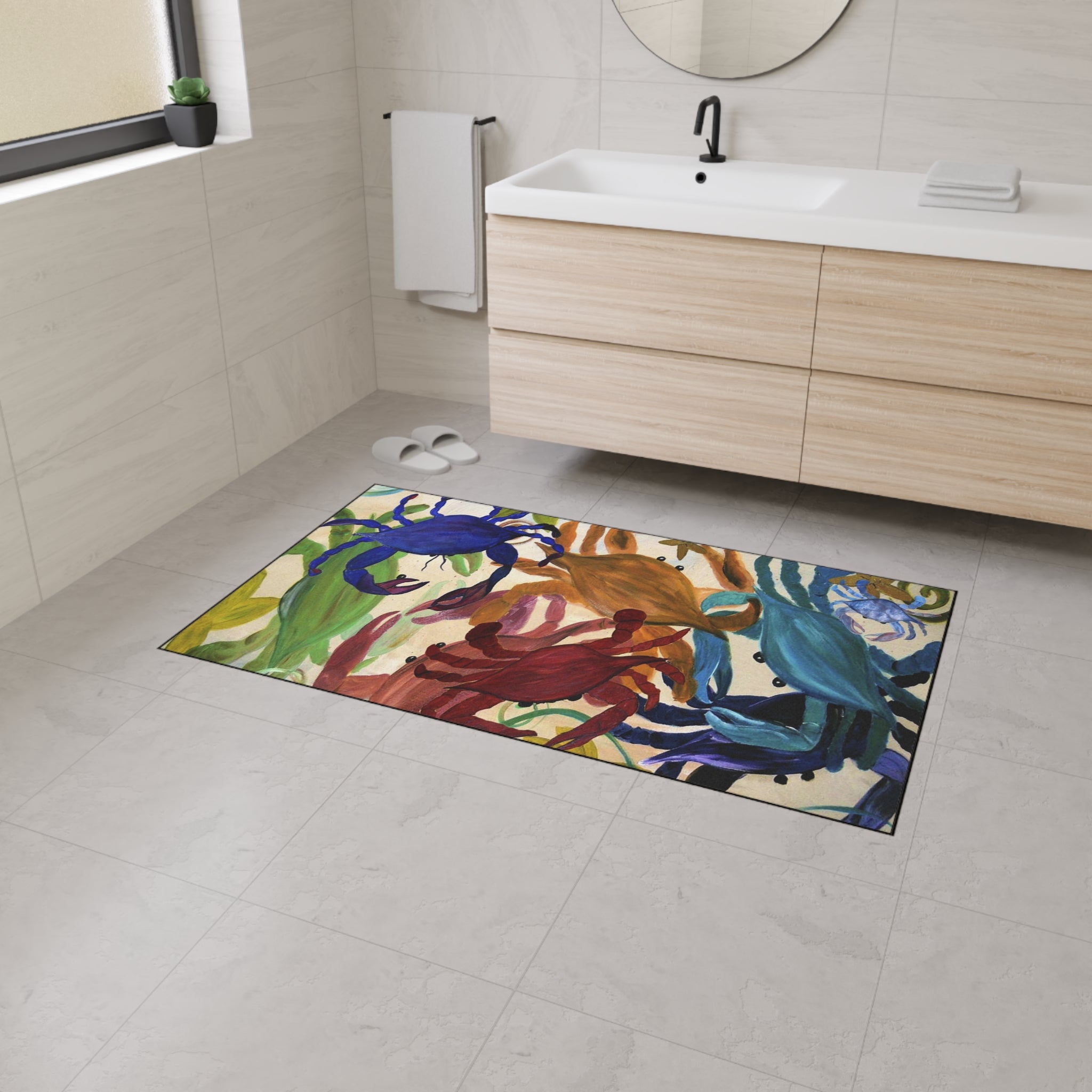 Crab Party Coastal Heavy-Duty Floor Mat — Colorful Crab Beach Doormat