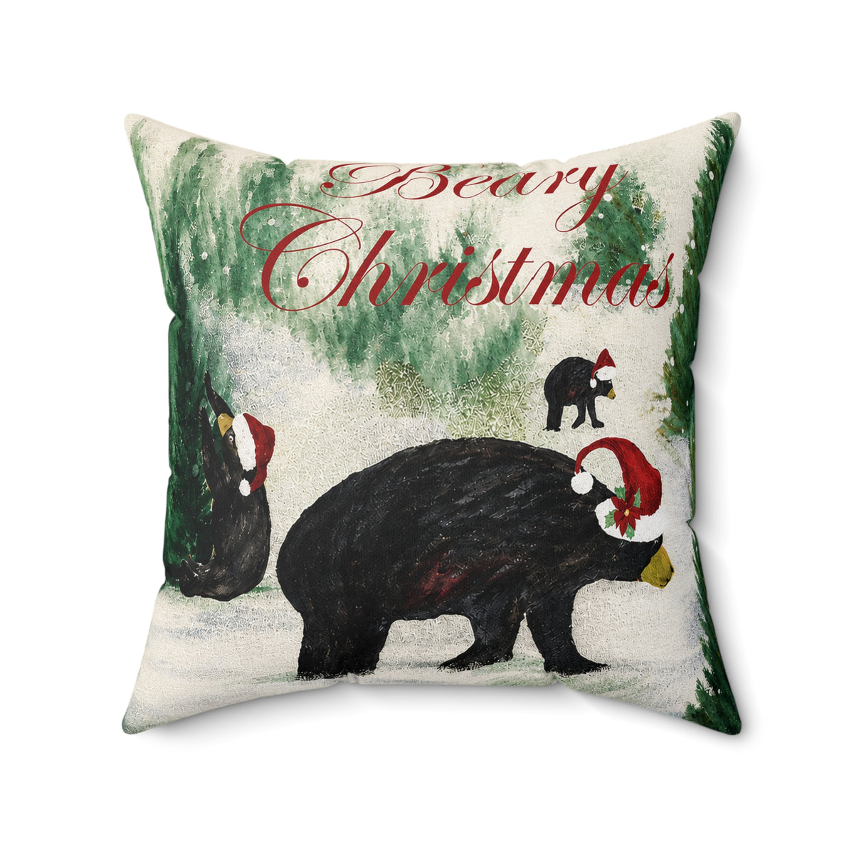 Beary Christmas Decorative Pillow — Holiday Black Bear Throw Pillow