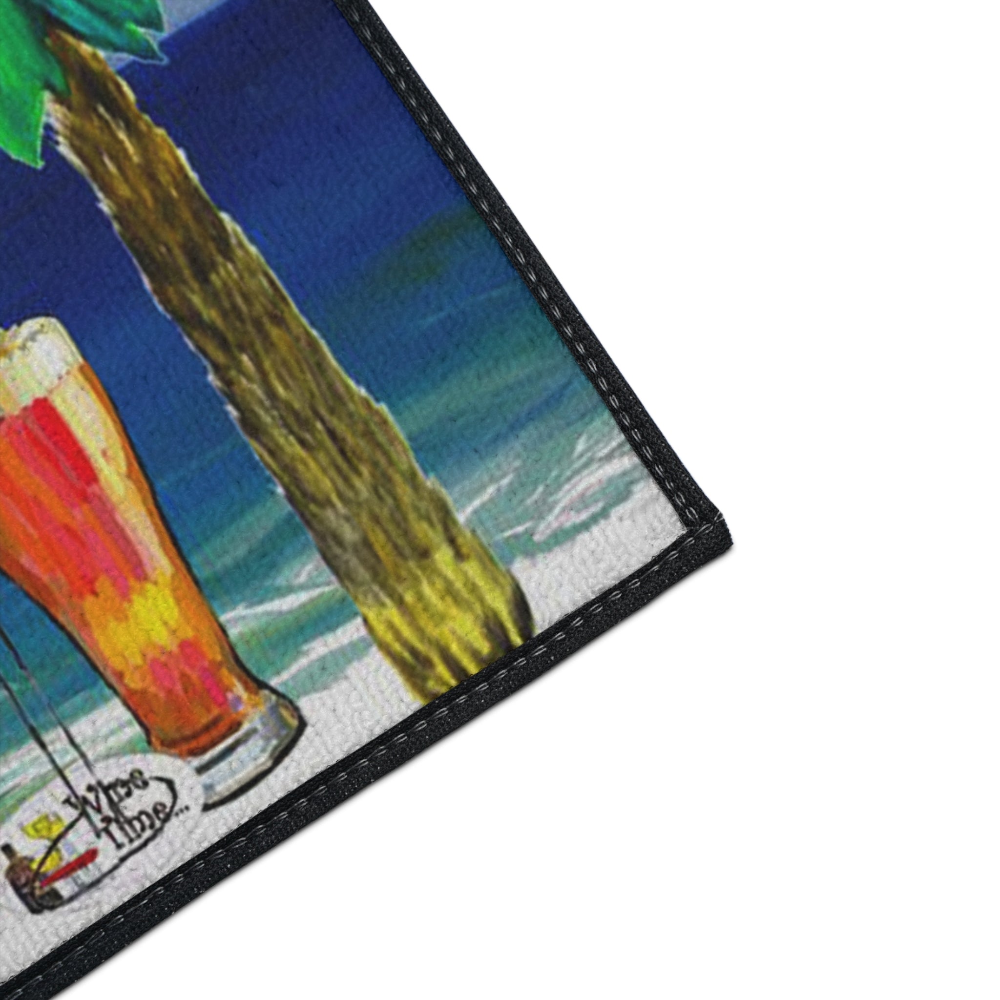 Heavy Duty Floor Mat — "At '4' We Pour" Tropical Cocktail Beach Doormat